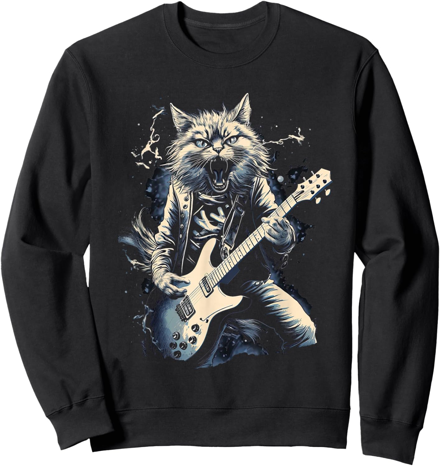 Cat Playing Bass Guitar Guitarist Rocker Cool Sweatshirt - Sweatshirt | Black