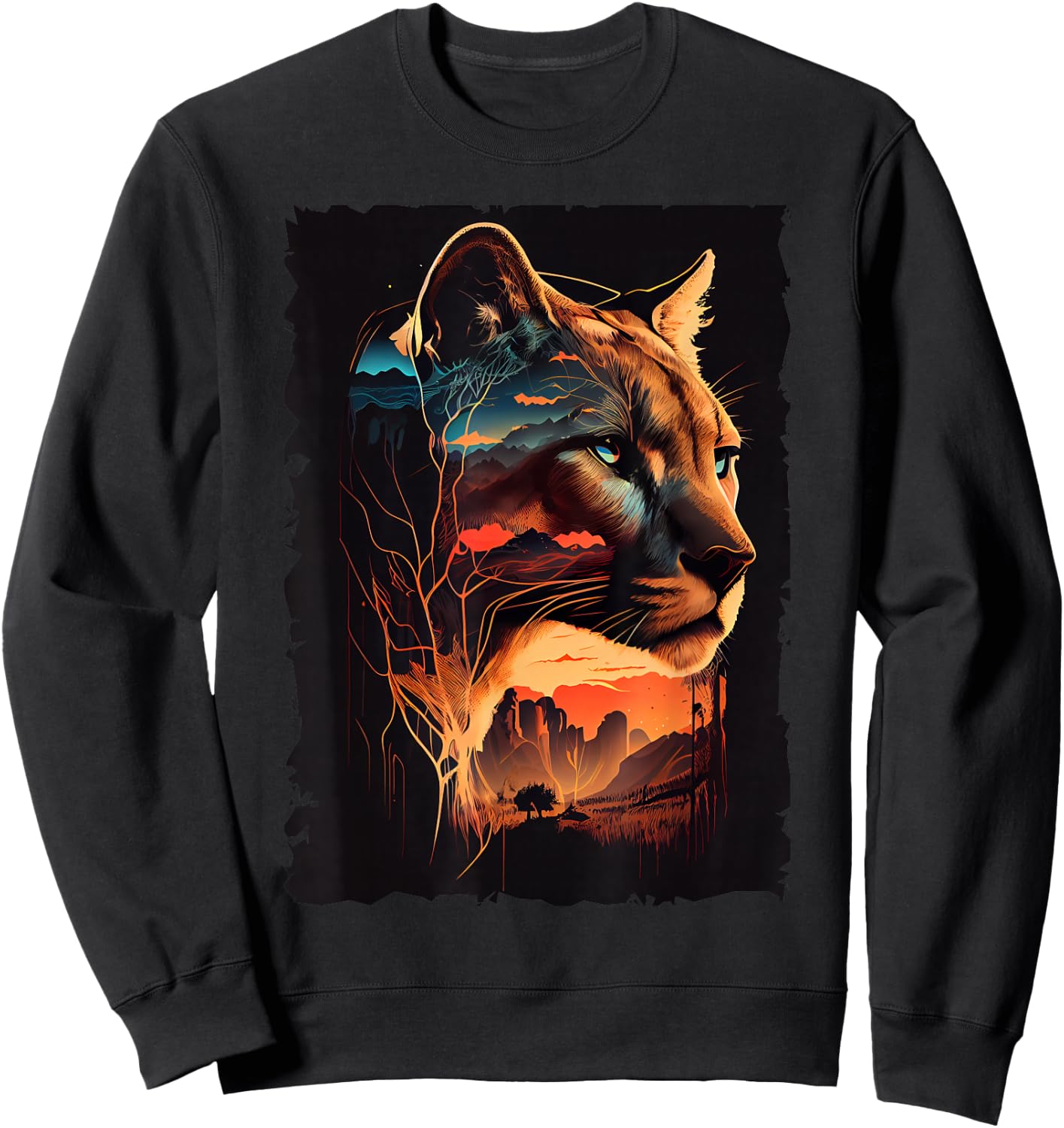Mountain Cougar Sunset Wilderness Wildlife Art Sweatshirt - Sweatshirt | Black