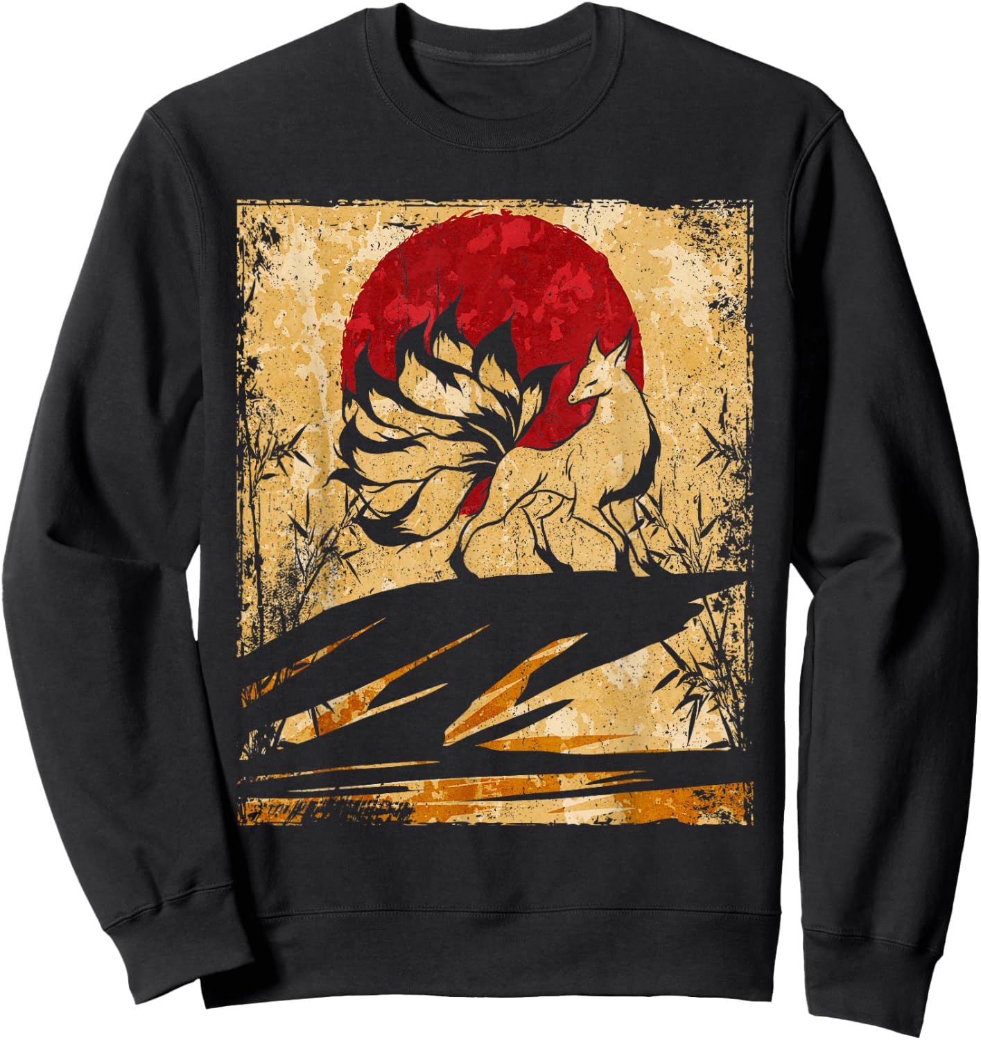Nine Tailed Fox Japanese Art Retro Sweatshirt - Sweatshirt | Black