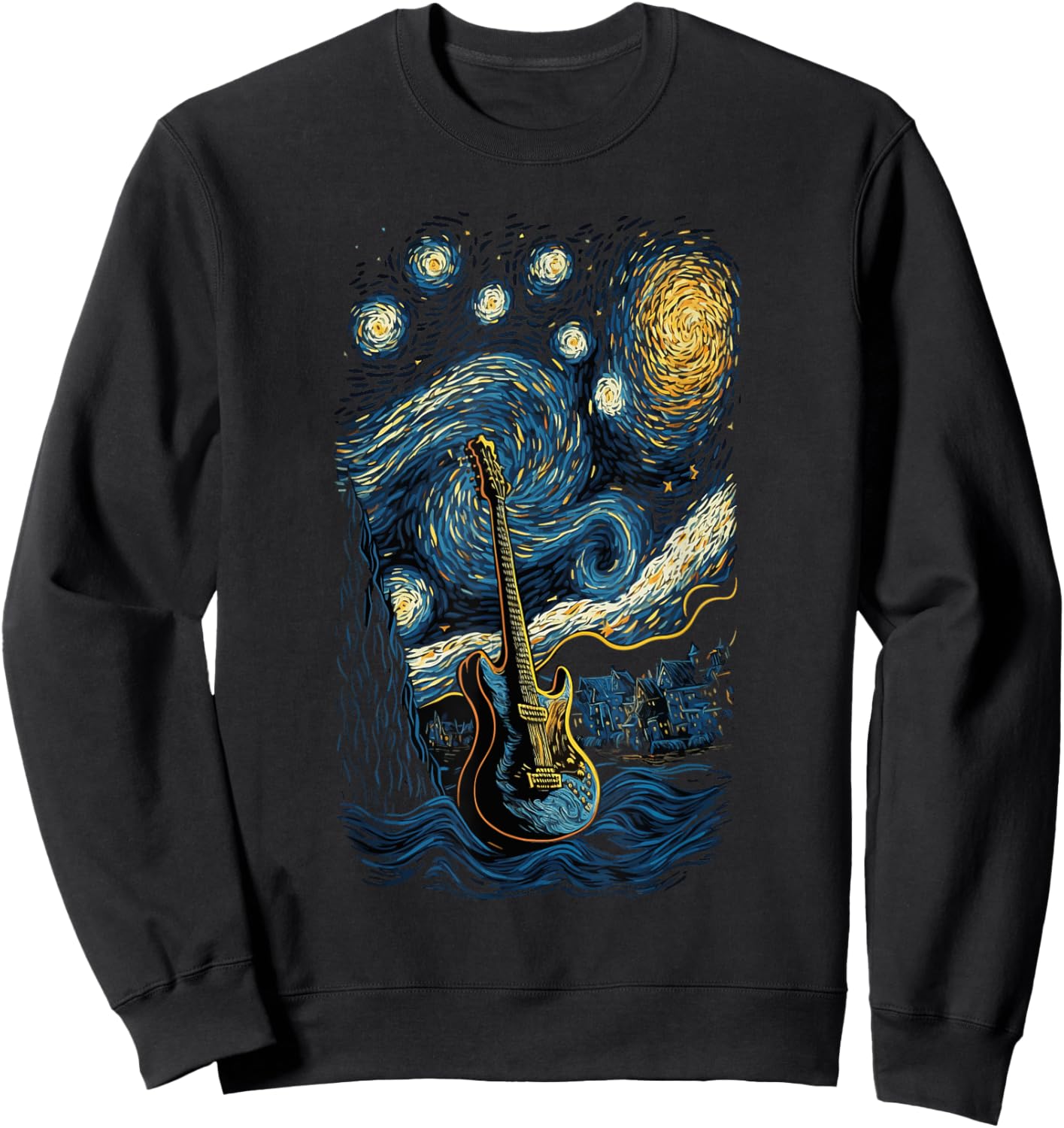 Starry Guitar Gifts Guitarist Rock Concert Festival Guitar Sweatshirt - Sweatshirt | Black
