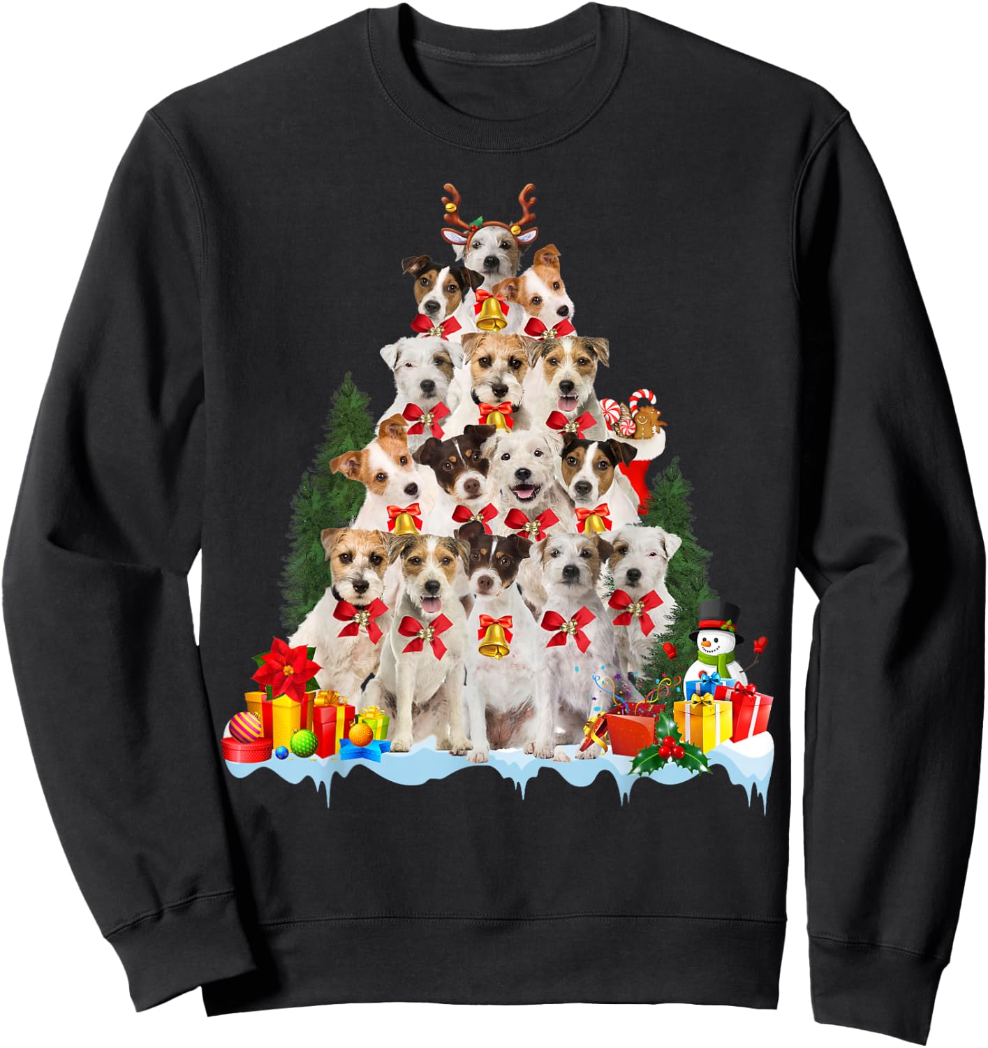 Christmas Pajama Parson Russell Terrier Xmas Tree Gifts Dog Sweatshirt - Sweatshirt | Black