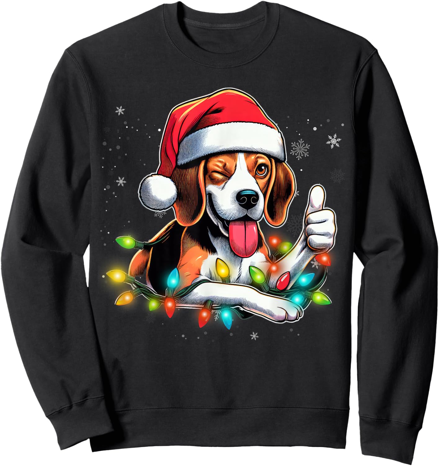 Beagle Christmas Tree Lights, Funny Dog Santa Pajama, Women Sweatshirt - Sweatshirt | Black