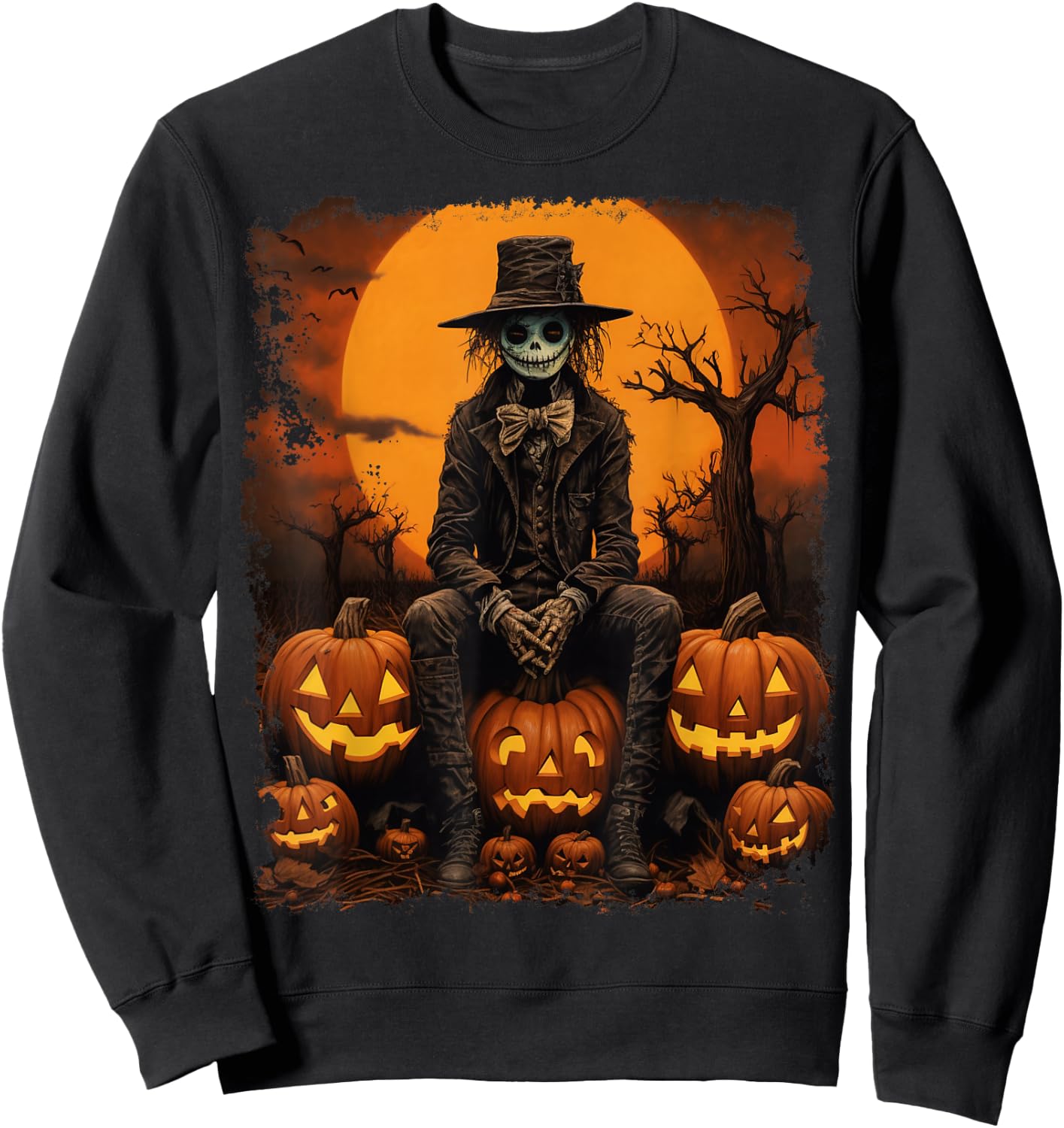 Pumpkin Strawman Scarecrow Sweatshirt - Sweatshirt | Black