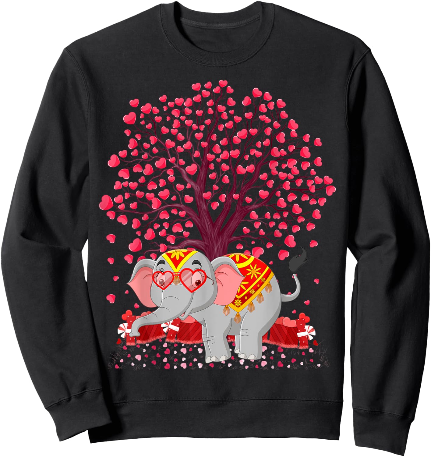 Elephant Lover Heart Tree Indian Elephant Valentine's Day Sweatshirt - Sweatshirt | Black