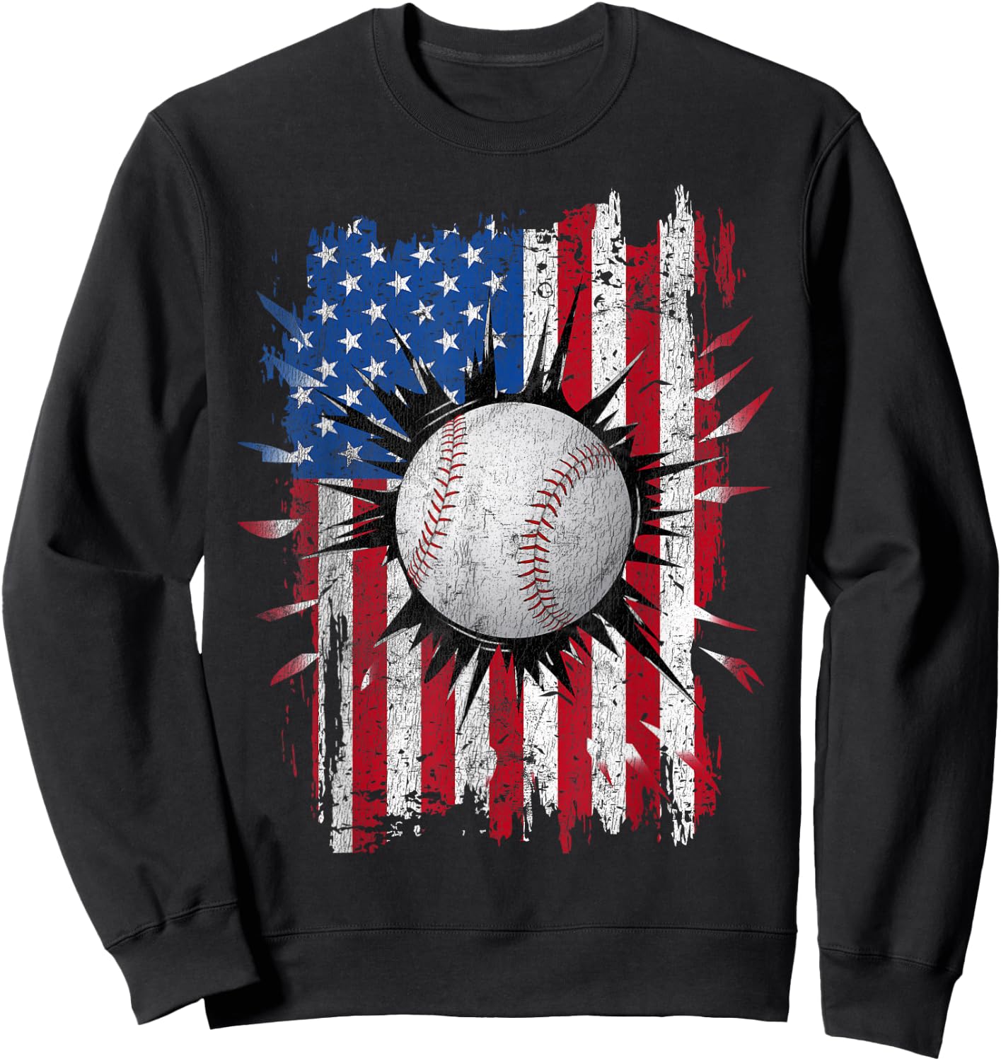 American Flag Baseball Vintage 4th of July USA Patriotic Sweatshirt - Sweatshirt | Black