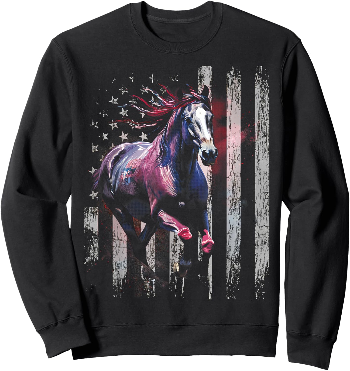 Patriotic Horse American Flag Horseback Riding Western Farm Sweatshirt - Sweatshirt | Black