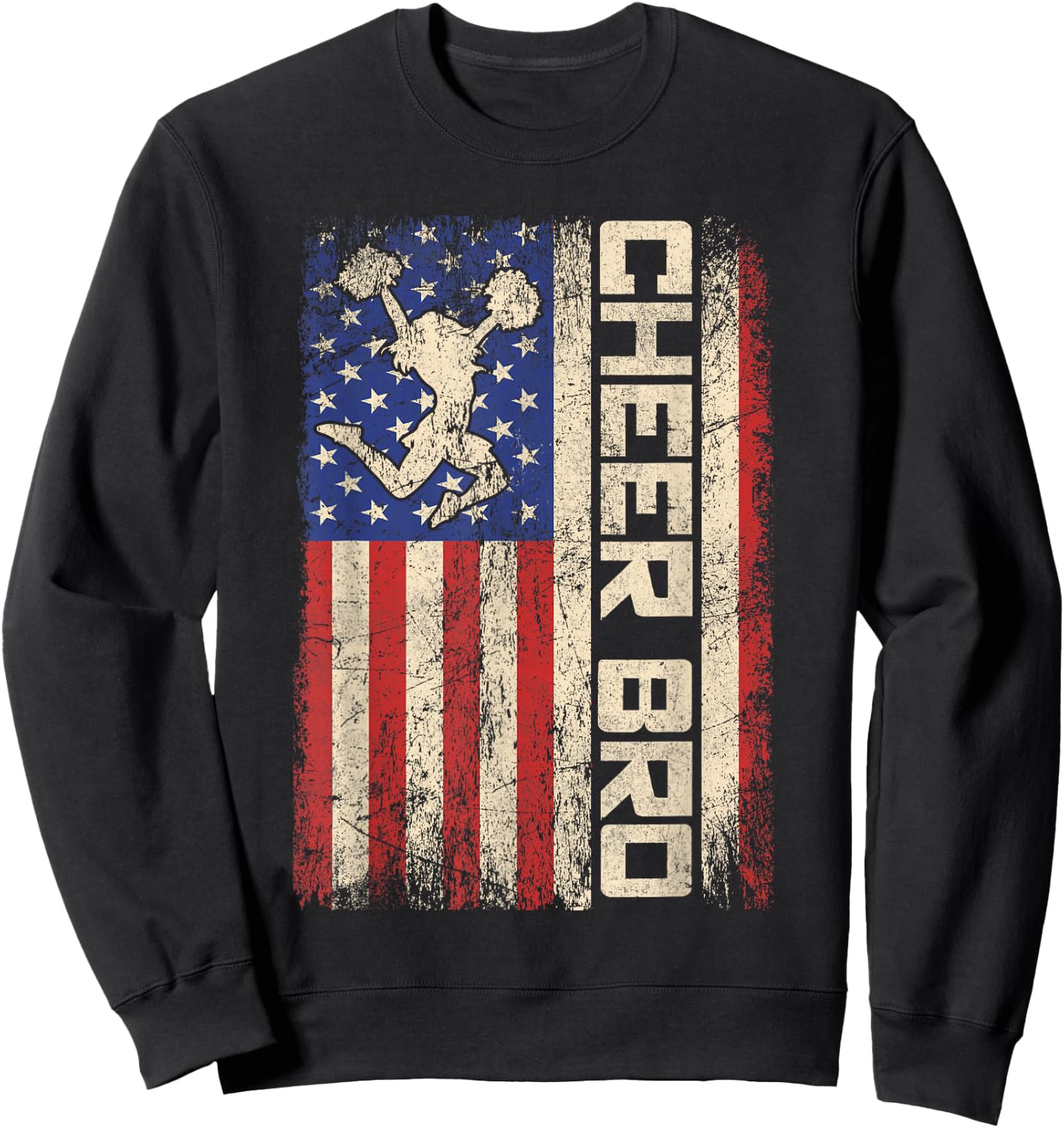 Cheer Bro Cheerleader Brother Funny American US Flag Team Sweatshirt - Sweatshirt | Black
