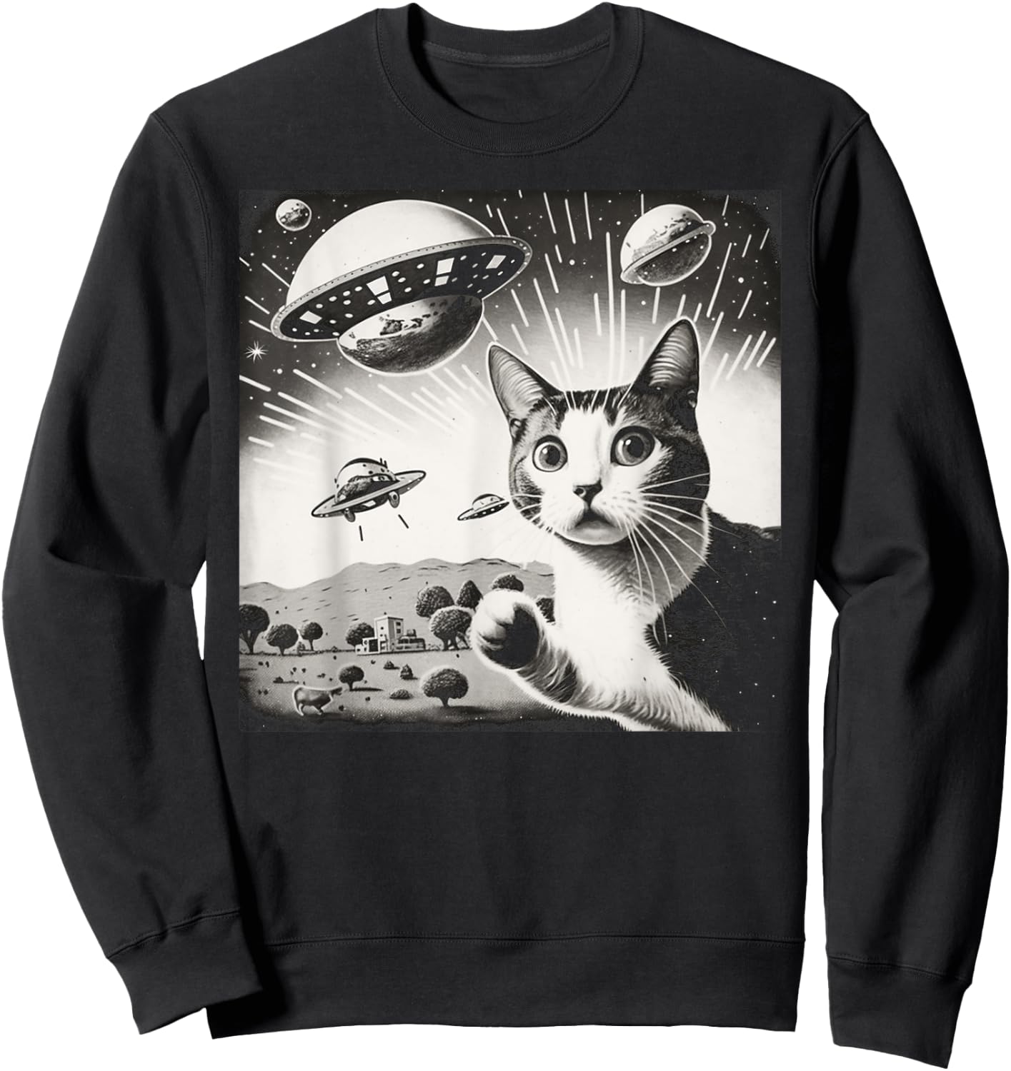 Cat Incident Involving UAPs Funny UFO Retro Aliens Men Women Kids Sweatshirt - Sweatshirt | Black