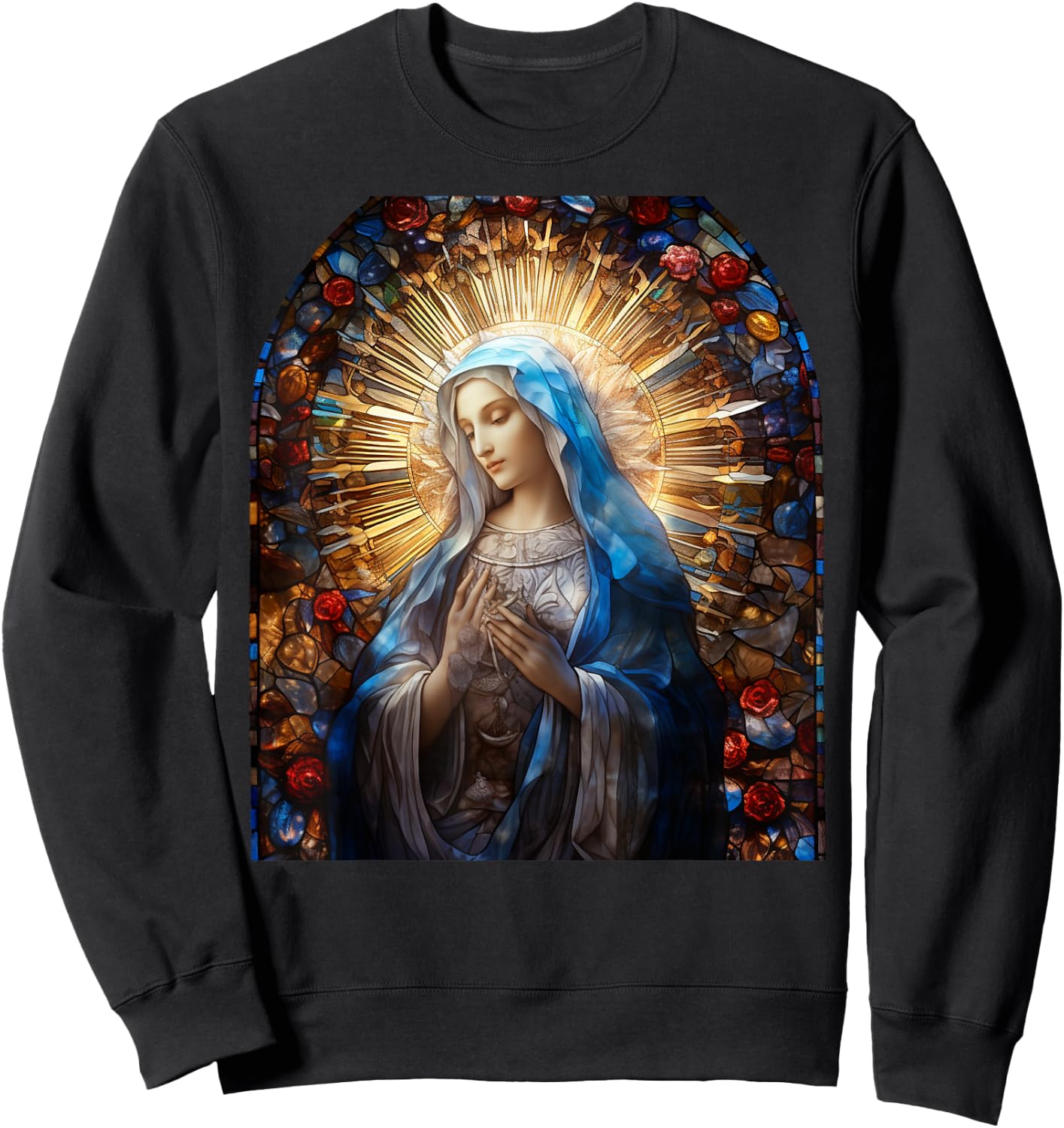 Blessed Virgin Mary Stained Glass Sweatshirt - Sweatshirt | Black