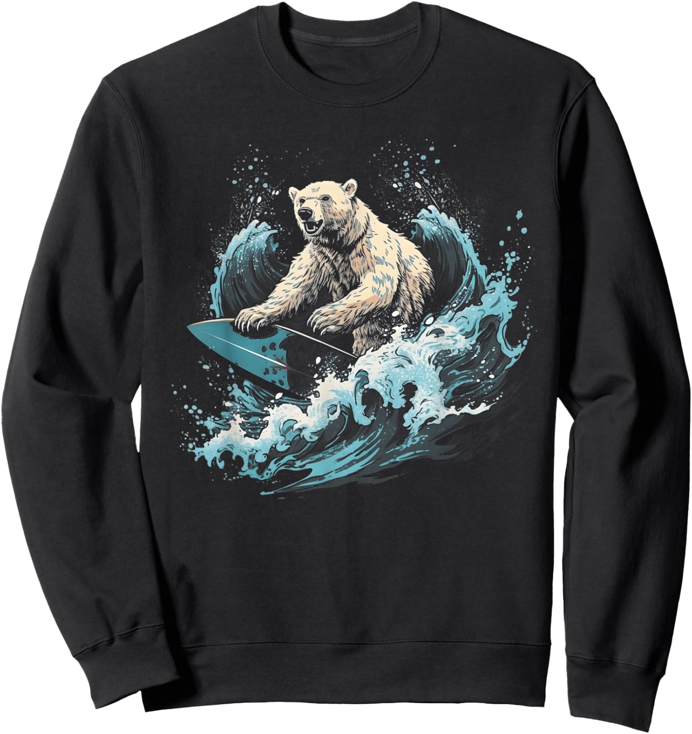 Polar Bear Surfing Wave on Surfboard Beach Polar Bear Lover Sweatshirt - Sweatshirt | Black