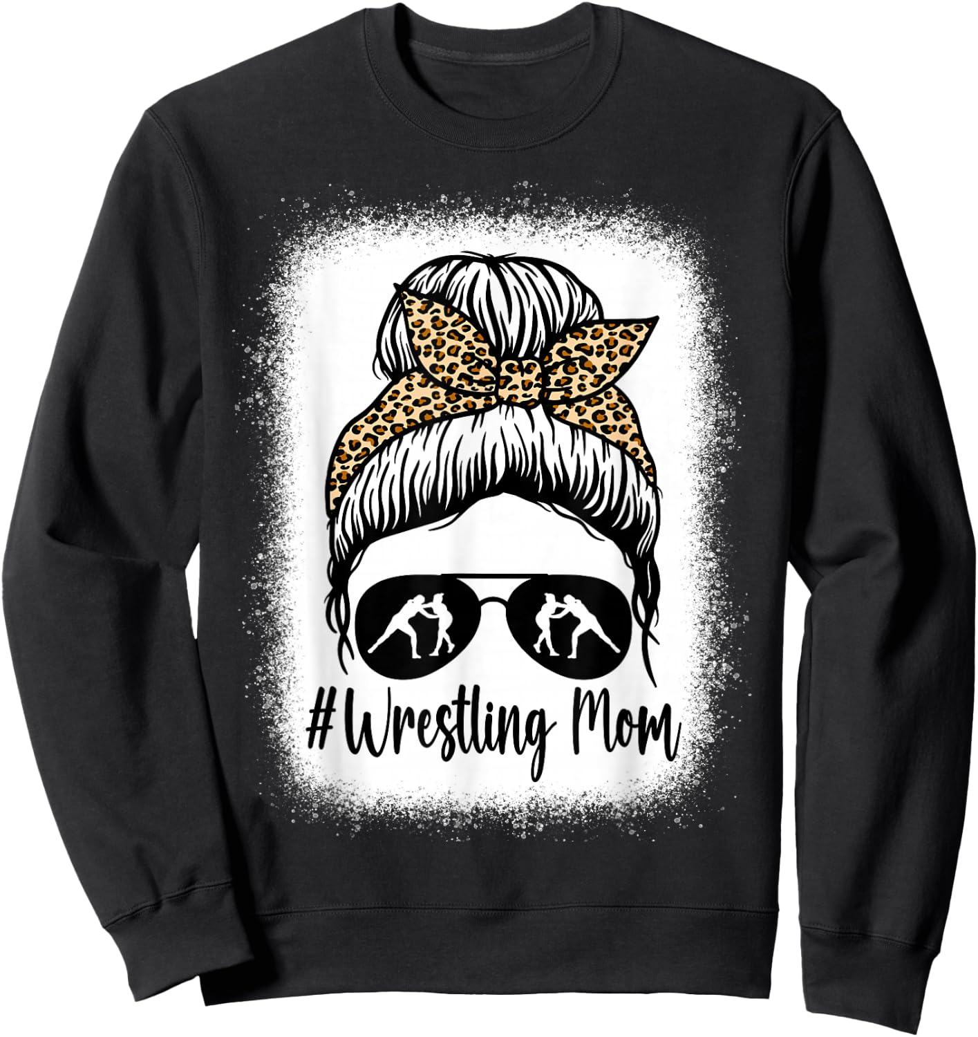 Bleached Life Wrestling Mom Women Leopard Messy Bun Glasses Sweatshirt - Sweatshirt | Black
