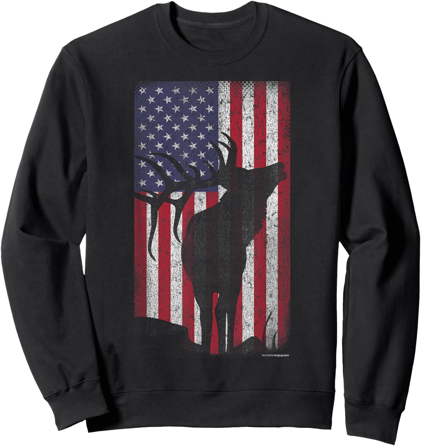Elk Hunting Bugling Bull US Flag - American Retro Sweatshirt - Sweatshirt | Black