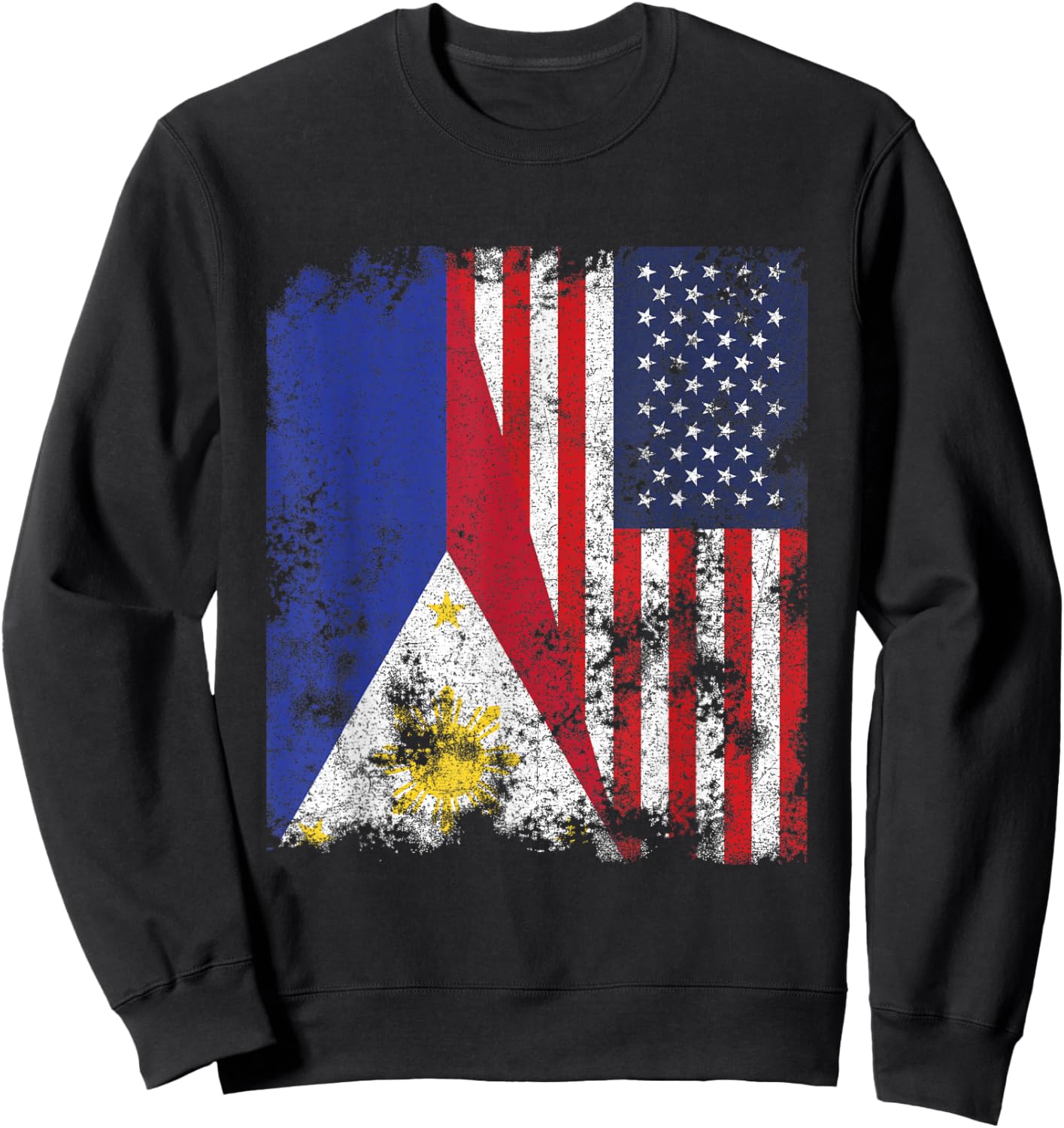 Philippines USA Flag Distressed - Half American Sweatshirt - Sweatshirt | Black