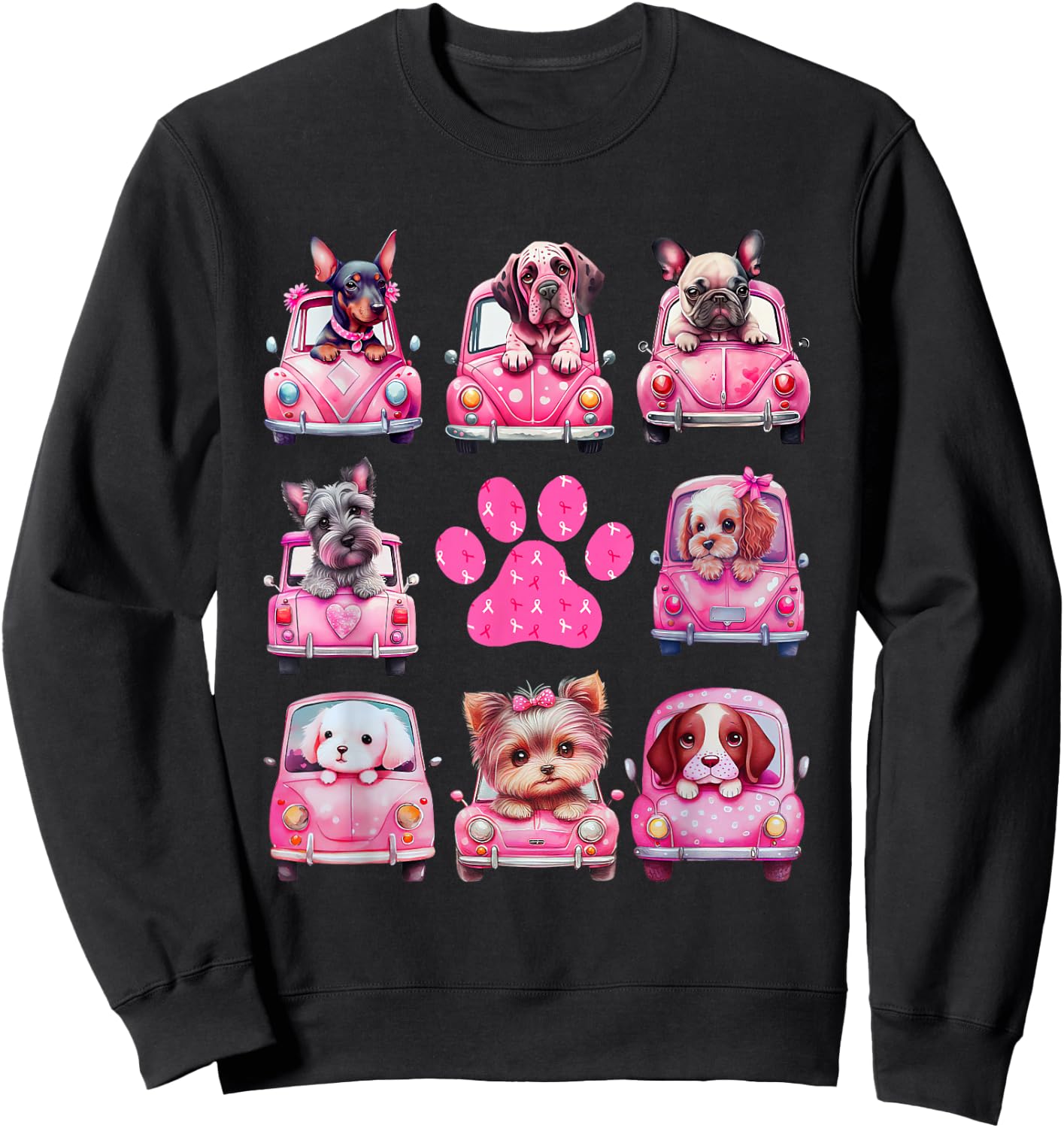 Breast Cancer Puppy Dogs Paw Print Cute Pink October 2024 Sweatshirt - Sweatshirt | Black