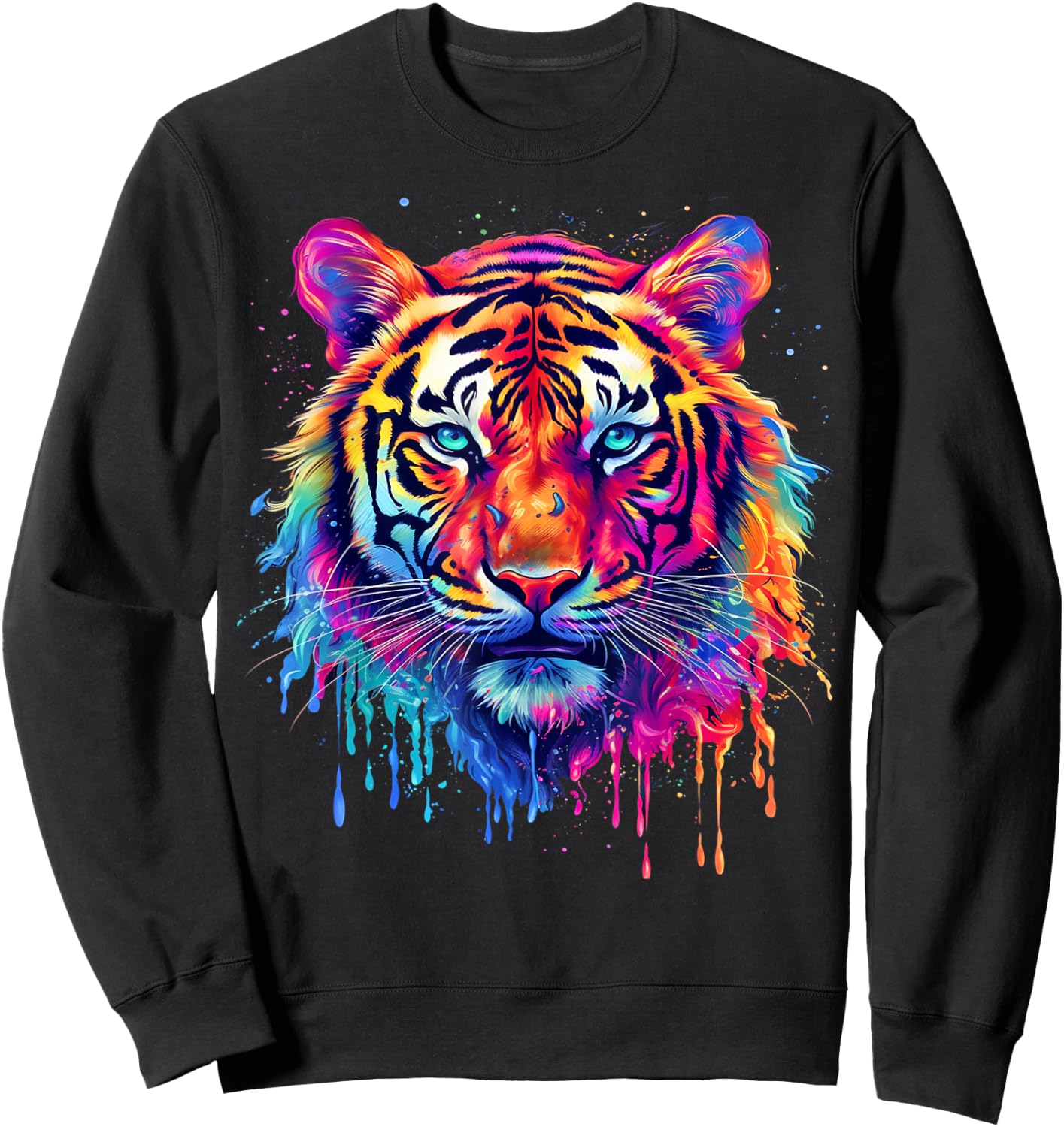 Colorful Tiger Splash Art Animal Motif Sweatshirt - Sweatshirt | Black