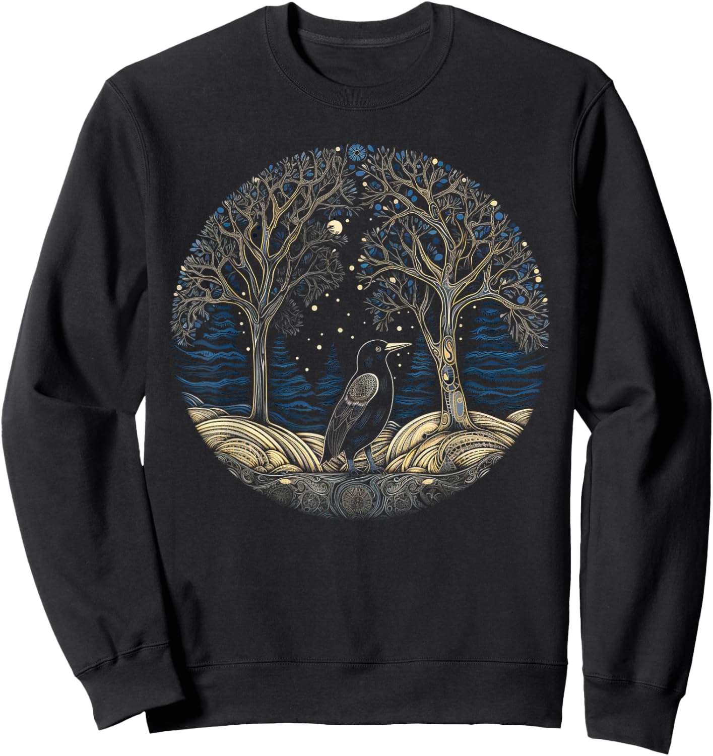 Bird Tree Artwork | Animal Motif Bird Sweatshirt - Sweatshirt | Black
