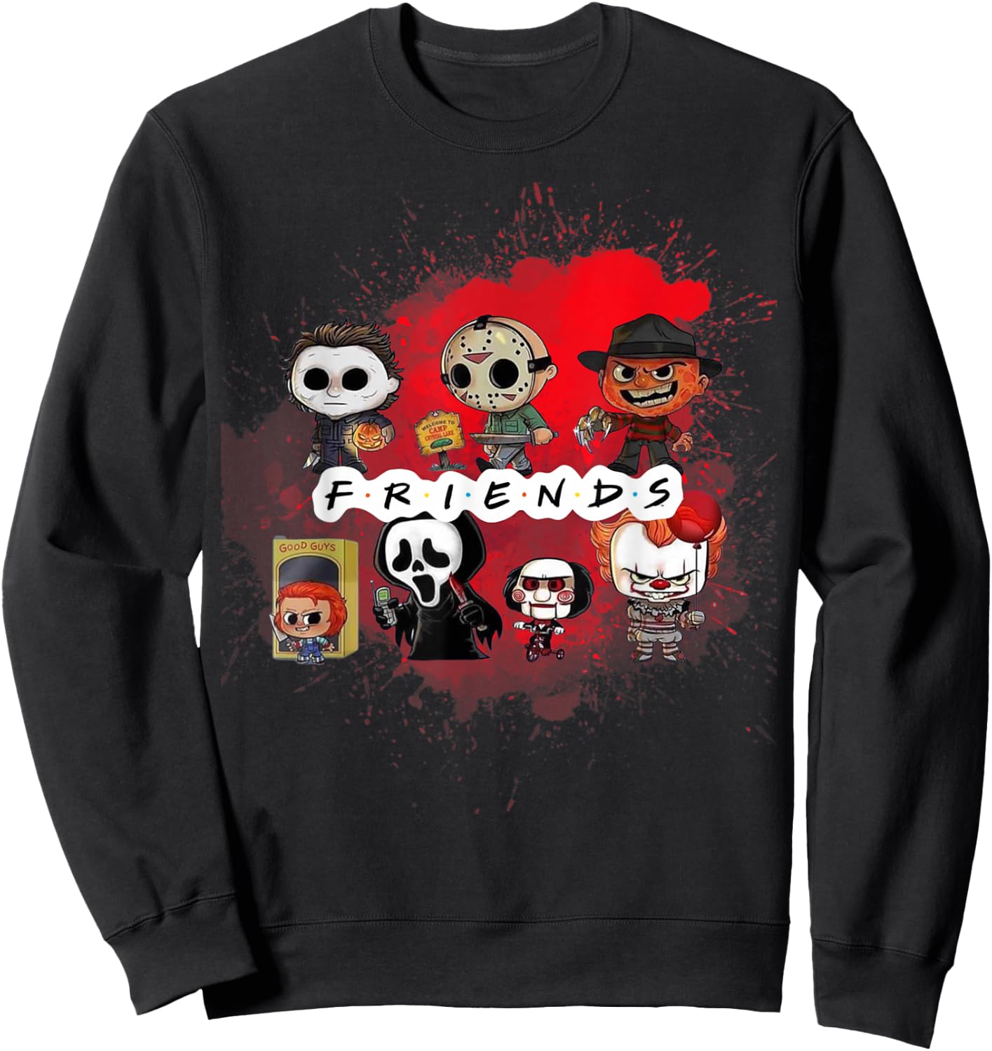 Spooky Season Horror Villain Friends Fall Fun Sweatshirt - Sweatshirt | Black