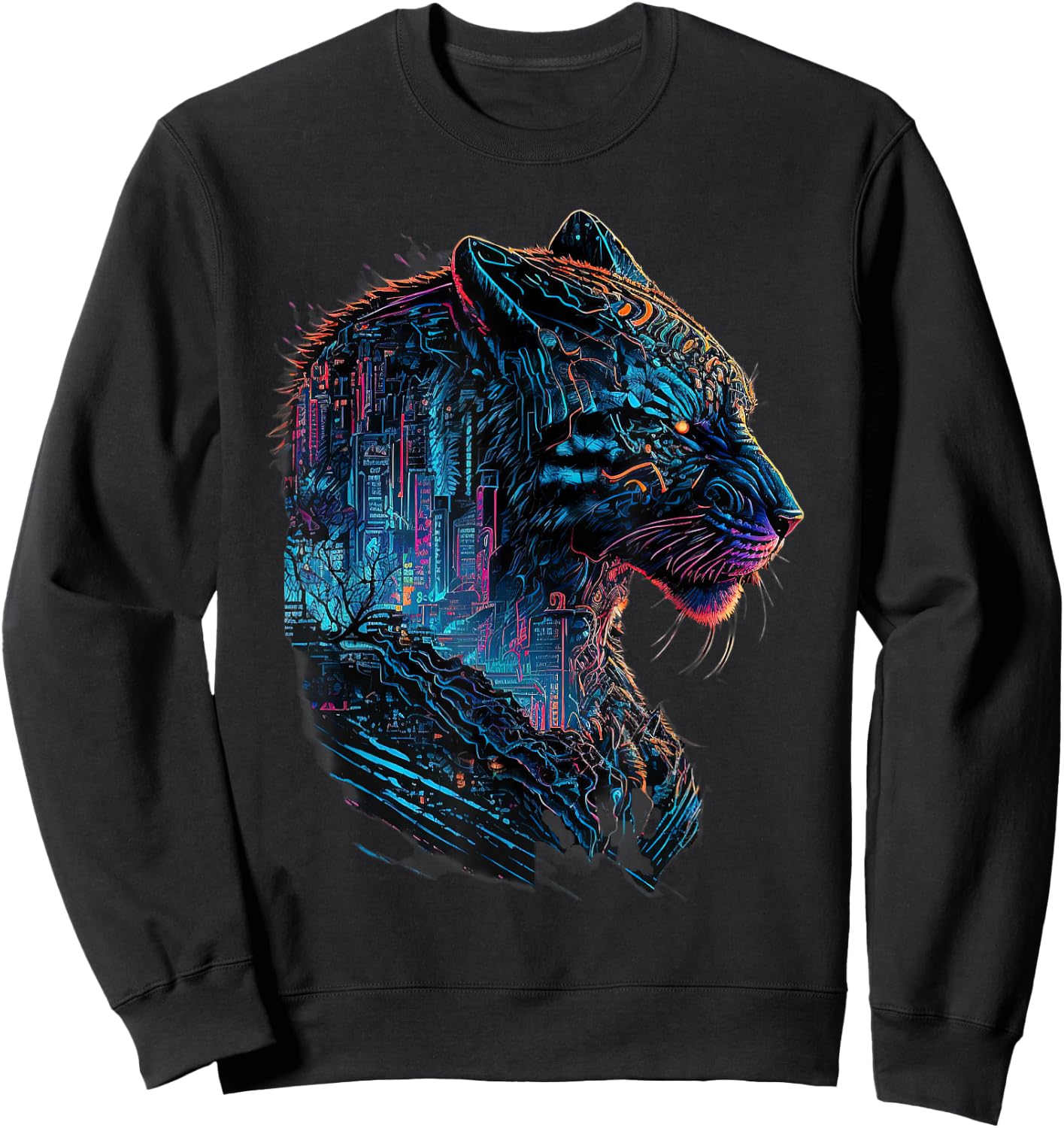 tiger with cyberpunk City Japanese style for lover Gaming Sweatshirt - Sweatshirt | Black