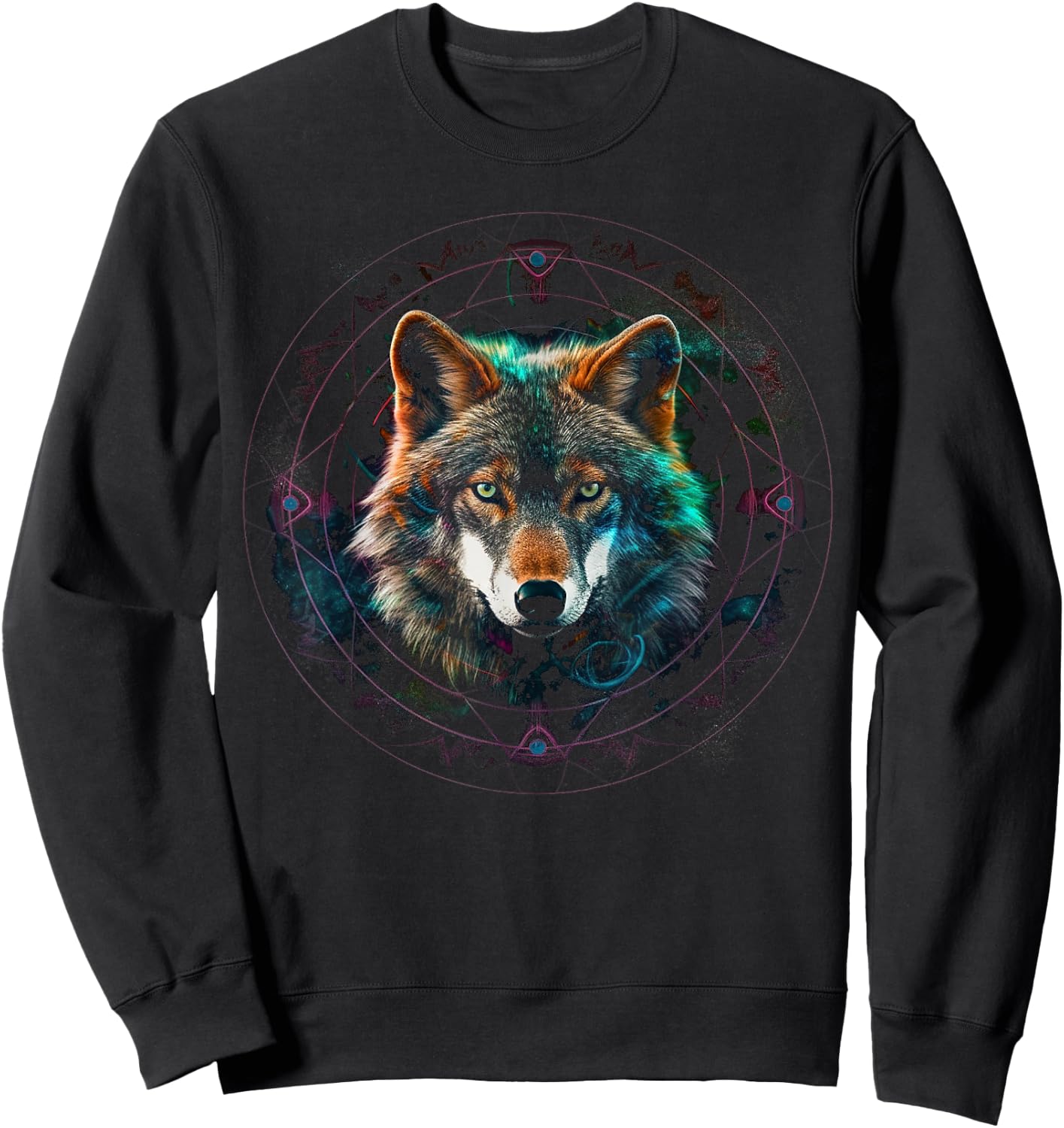 Wolf Lover Artwork | Mandala Animal Motif Wolf Sweatshirt - Sweatshirt | Black