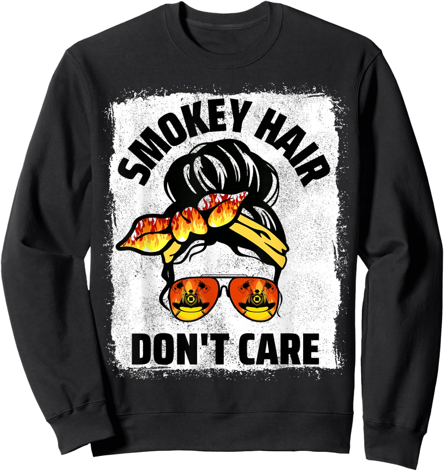 Firefighting Hair Don't Care Messy Bun Firefighter Women Sweatshirt - Sweatshirt | Black