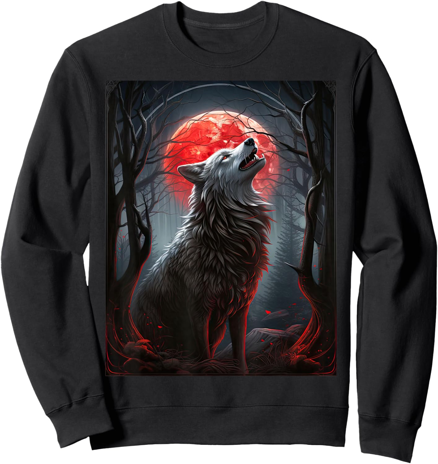 Wolf in a forest howling at the Moon Fantasy Art Wildlife Sweatshirt - Sweatshirt | Black