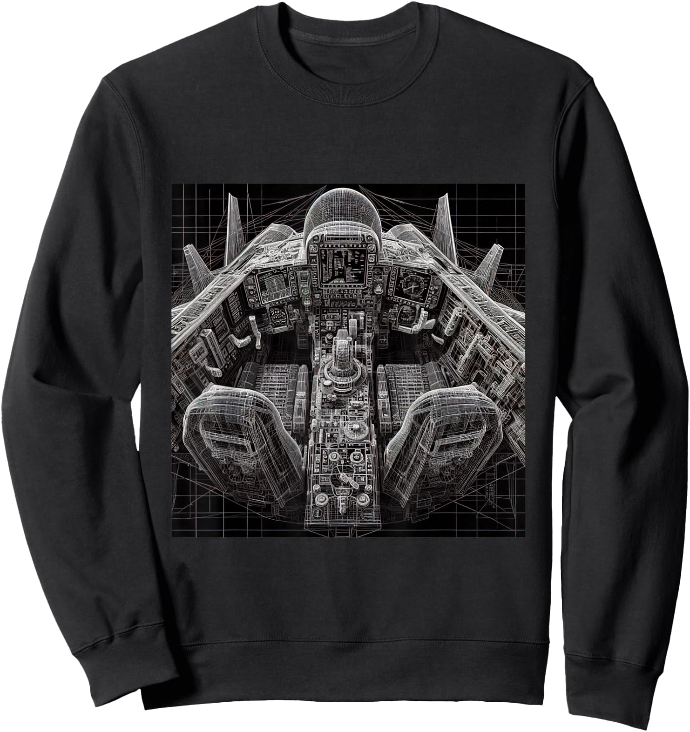 F14 Tomcat Jet Fighter Cockpit Wireframe Blueprint Sweatshirt - Sweatshirt | Black