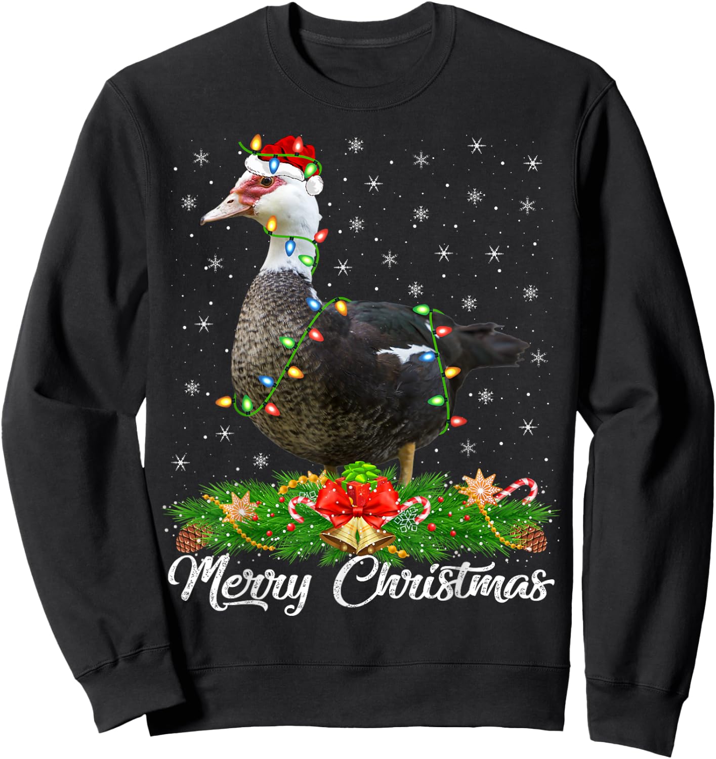 Duck Bird Lover Matching Santa Hat Muscovy Duck Christmas Sweatshirt - Sweatshirt | Black