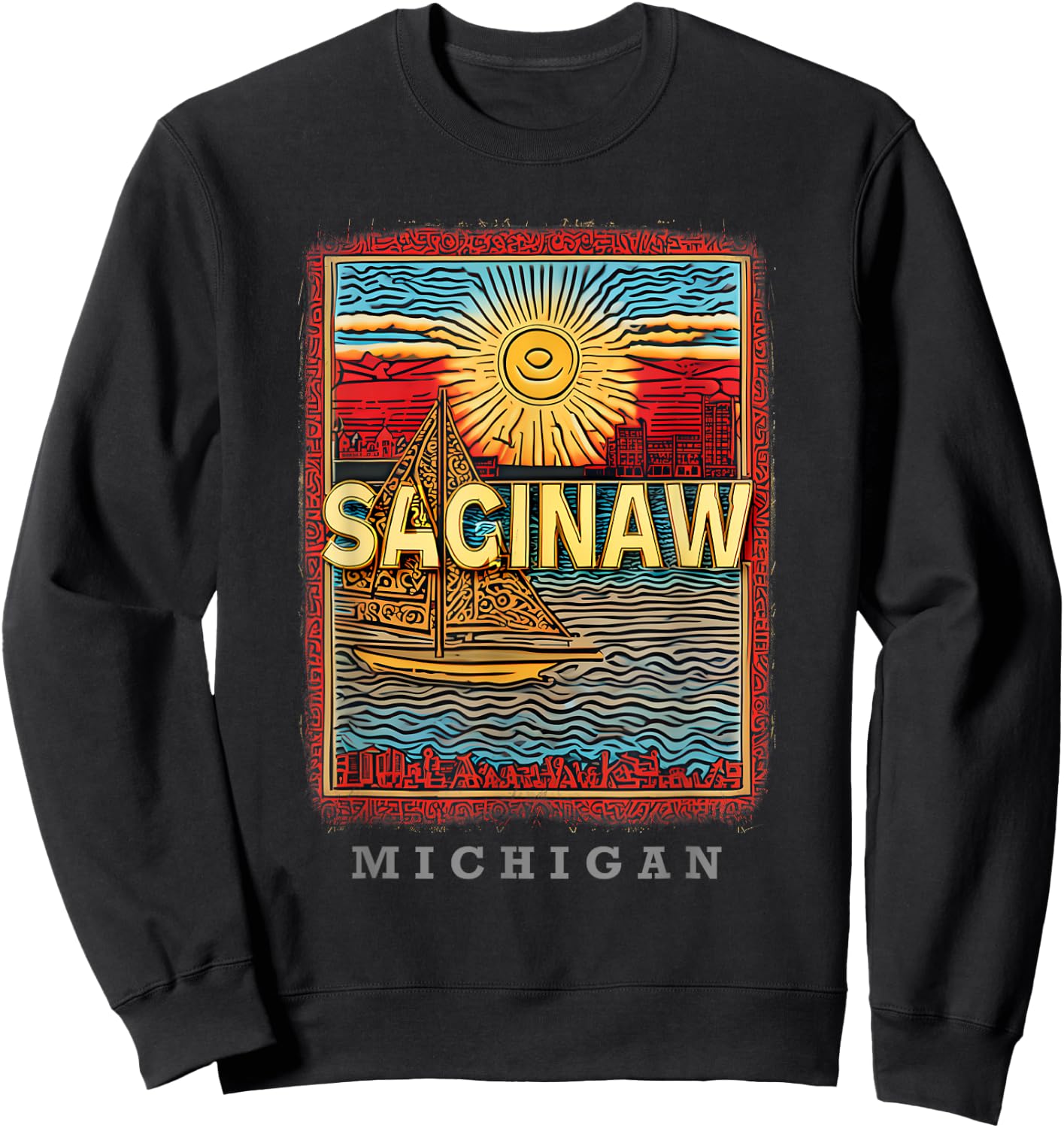 Saginaw Michigan MI Riverside Charm SD915 Sweatshirt - Sweatshirt | Black
