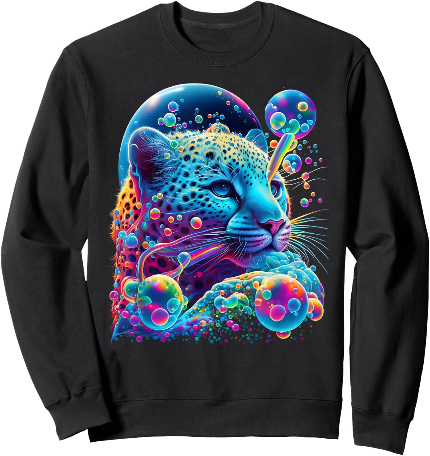 Colorful Rainbow Cheetah Graphic Sweatshirt - Sweatshirt | Black