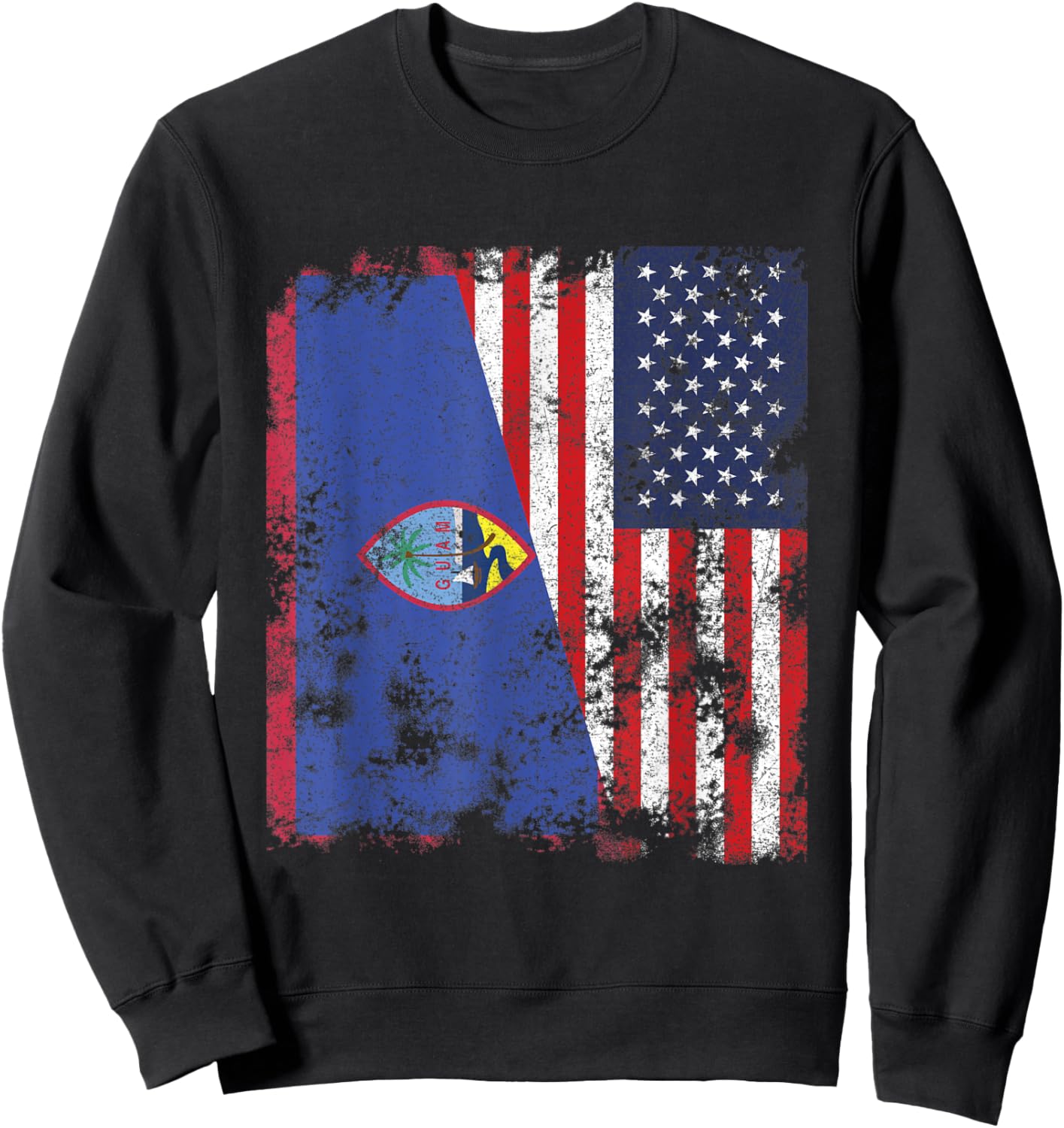 Guam USA Flag Distressed - Half American Kids Men Sweatshirt - Sweatshirt | Black