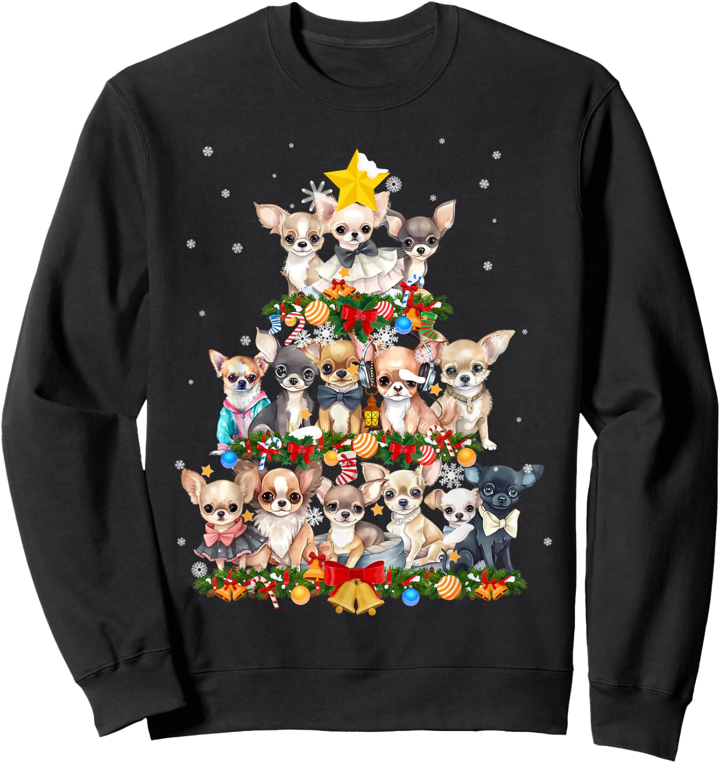 Chihuahua Chihuahueño Christmas Tree Sweatshirt - Sweatshirt | Black