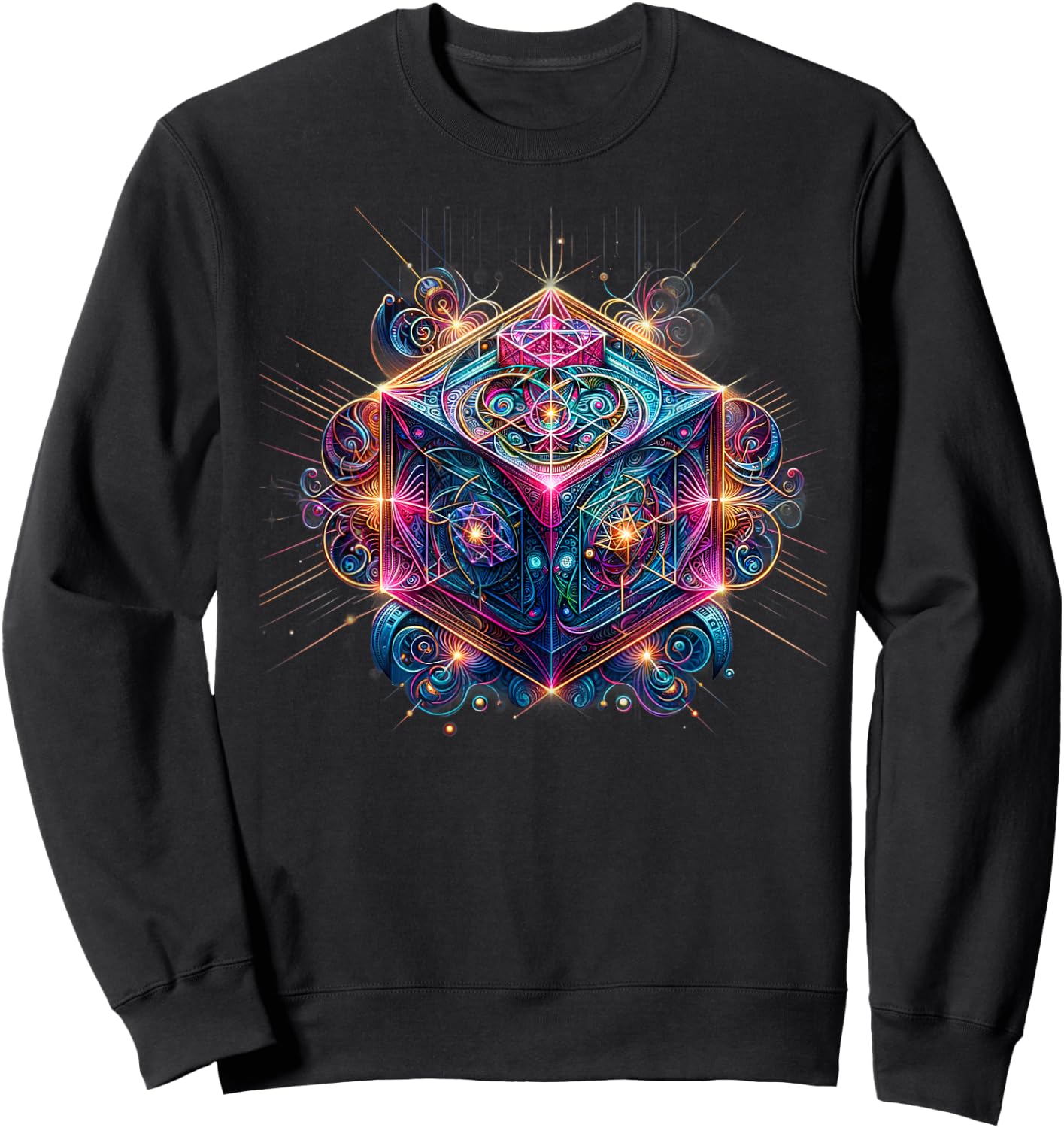 Sacred Geometry Flower of Life Metatron's Cube Sweatshirt - Sweatshirt | Black
