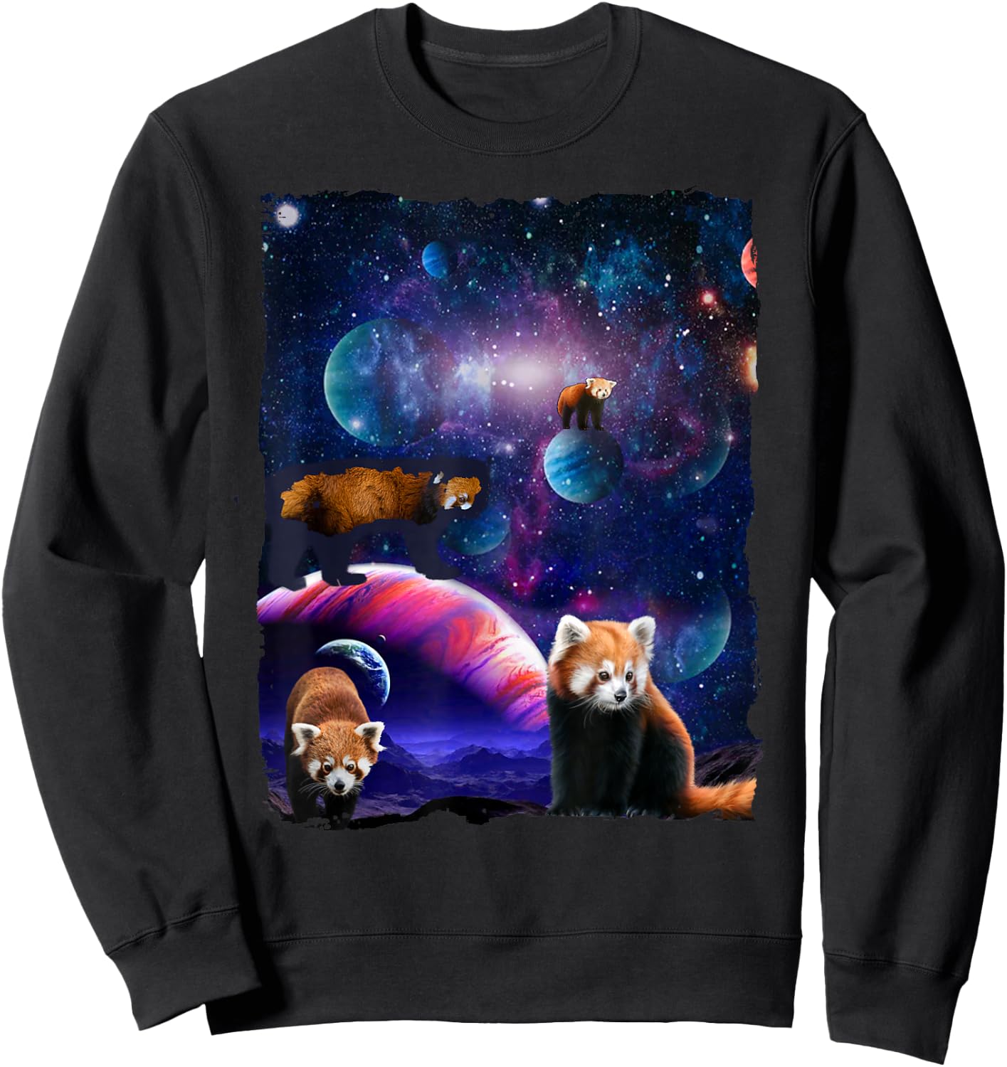 Red Pandas Wild Animal Universe Galaxy Stars lesser panda Sweatshirt - Sweatshirt | Black