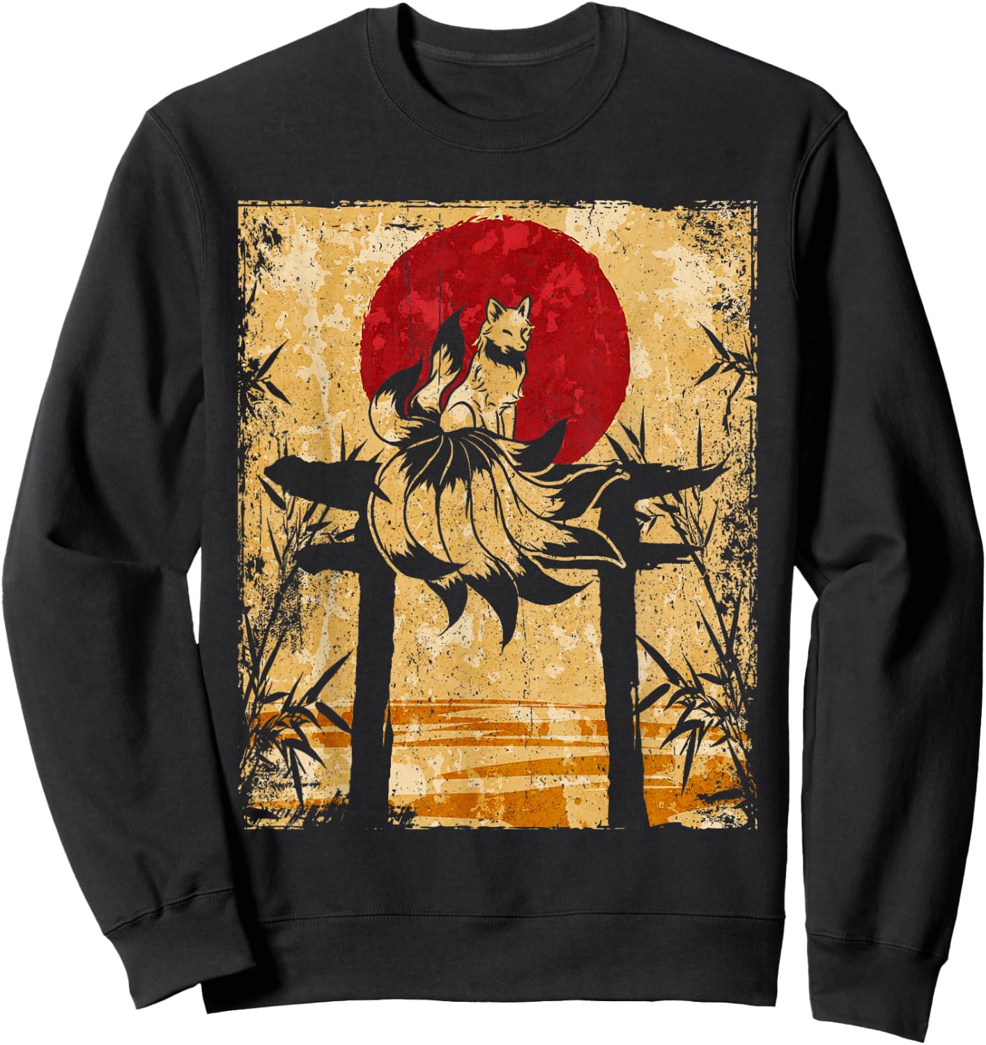 Nine-tailed fox Japanese retro art Sweatshirt - Sweatshirt | Black