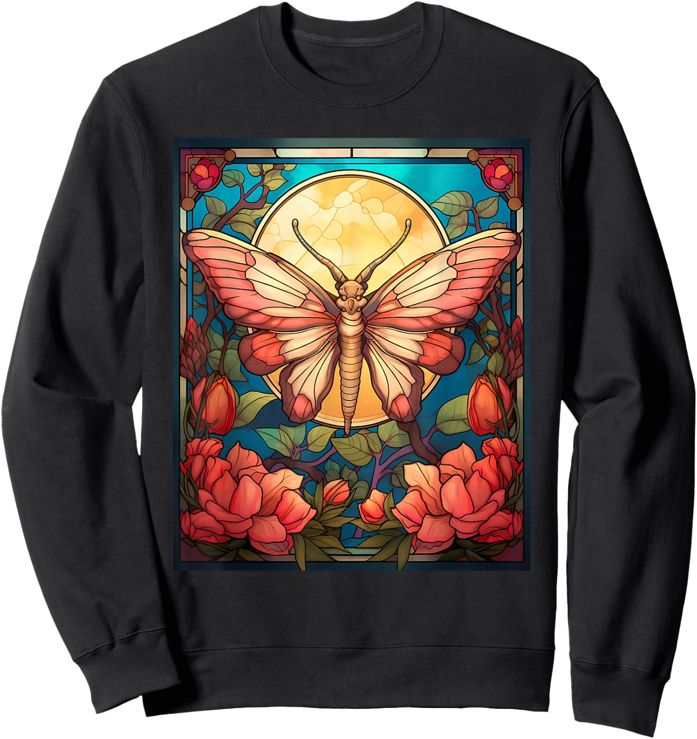 Stained Glass Style Rosy maple moth Sweatshirt - Sweatshirt | Black