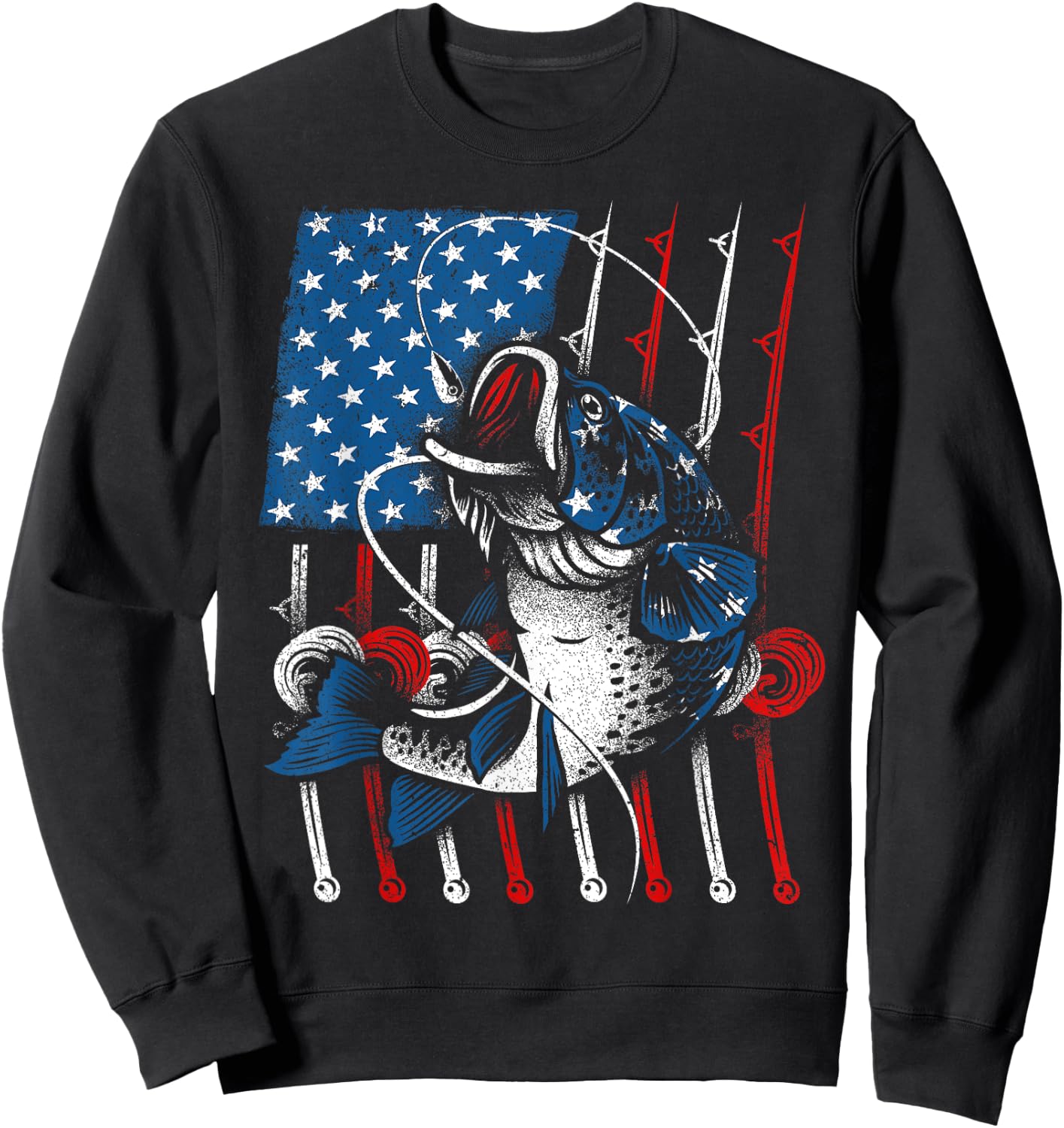 Cool Fishing Women American Flag USA Fish Lover Sweatshirt - Sweatshirt | Black