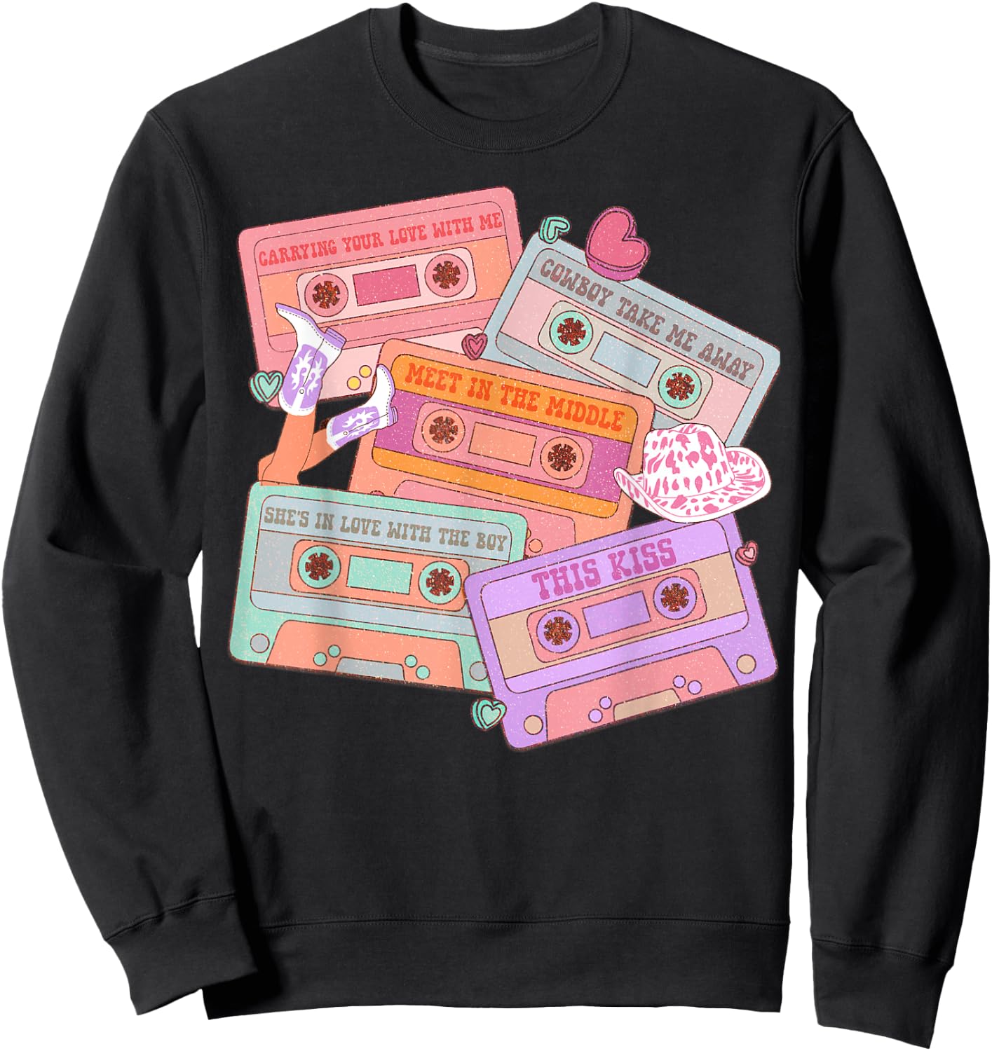 Western 90's Cassette Tape Country Music Cowgirl Cowboy Sweatshirt - Sweatshirt | Black