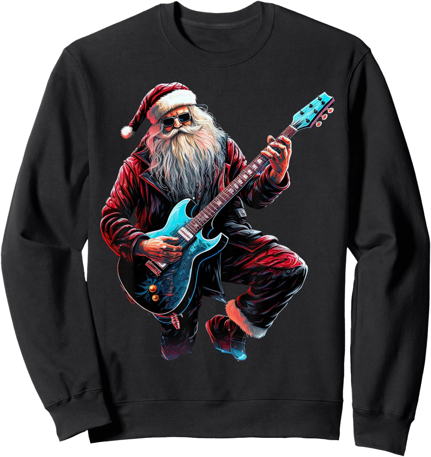 Rock & Roll Christmas Music Santa Claus Guitar Player Sweatshirt - Sweatshirt | Black