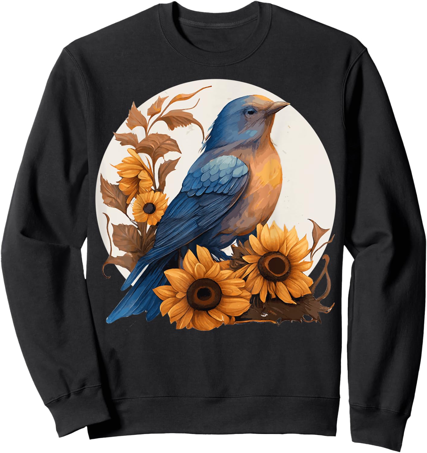 Cute Bluebird Sunflower Floral Watercolor Bluebird Sweatshirt - Sweatshirt | Black