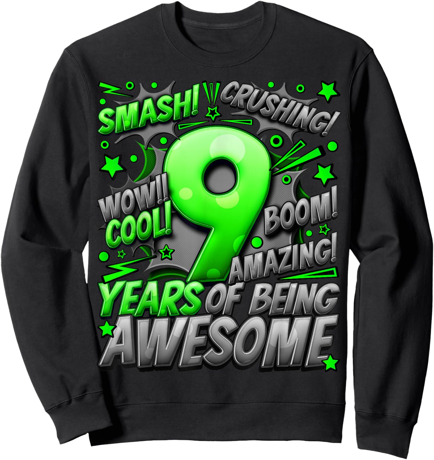 9th Birthday Comic Style Awesome Since 2014 9 Year Old Boy Sweatshirt - Sweatshirt | Black