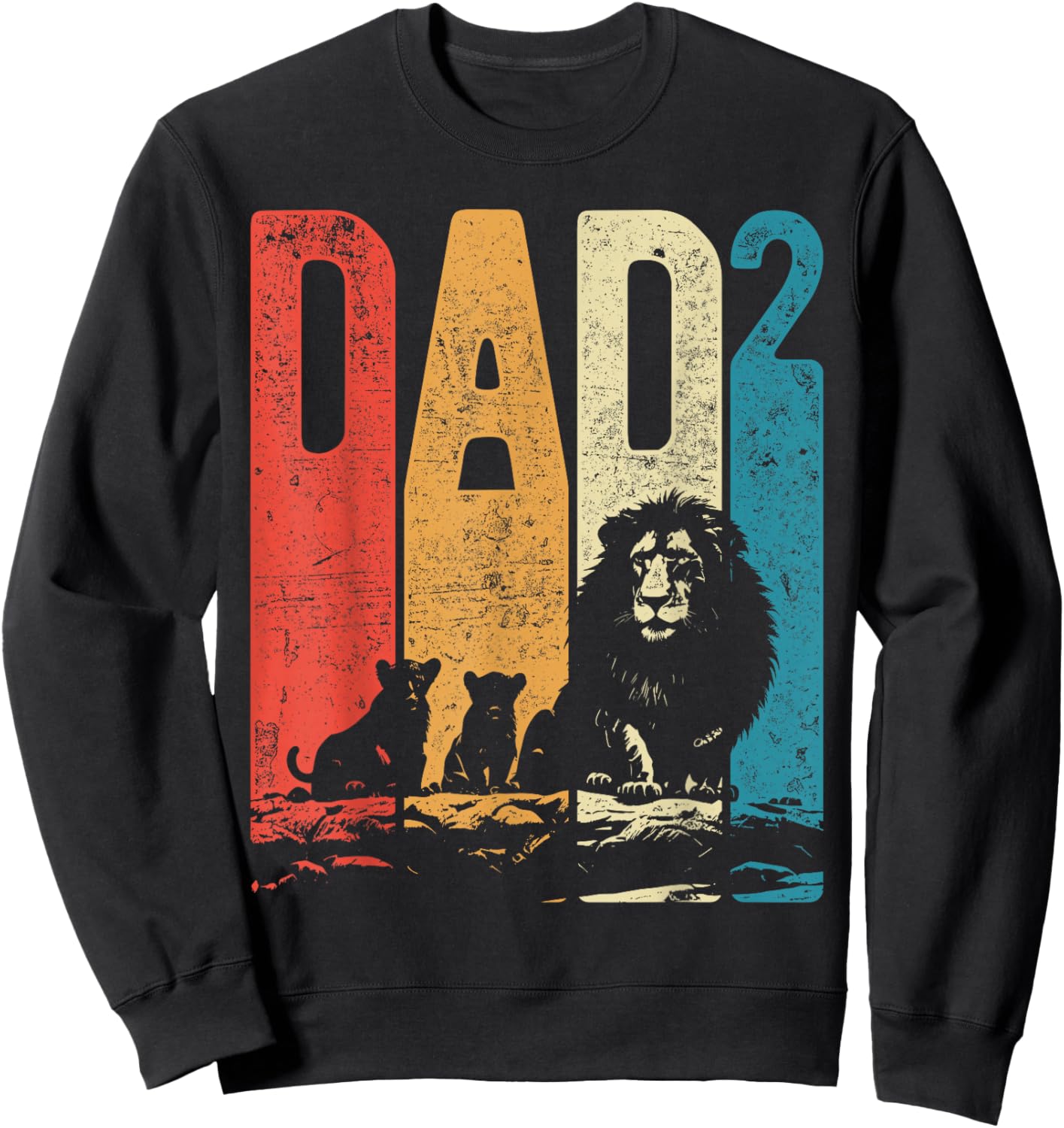 Papa Lion Cubs Father's Day Dad Squared Two Kids Retro Sweatshirt - Sweatshirt | Black