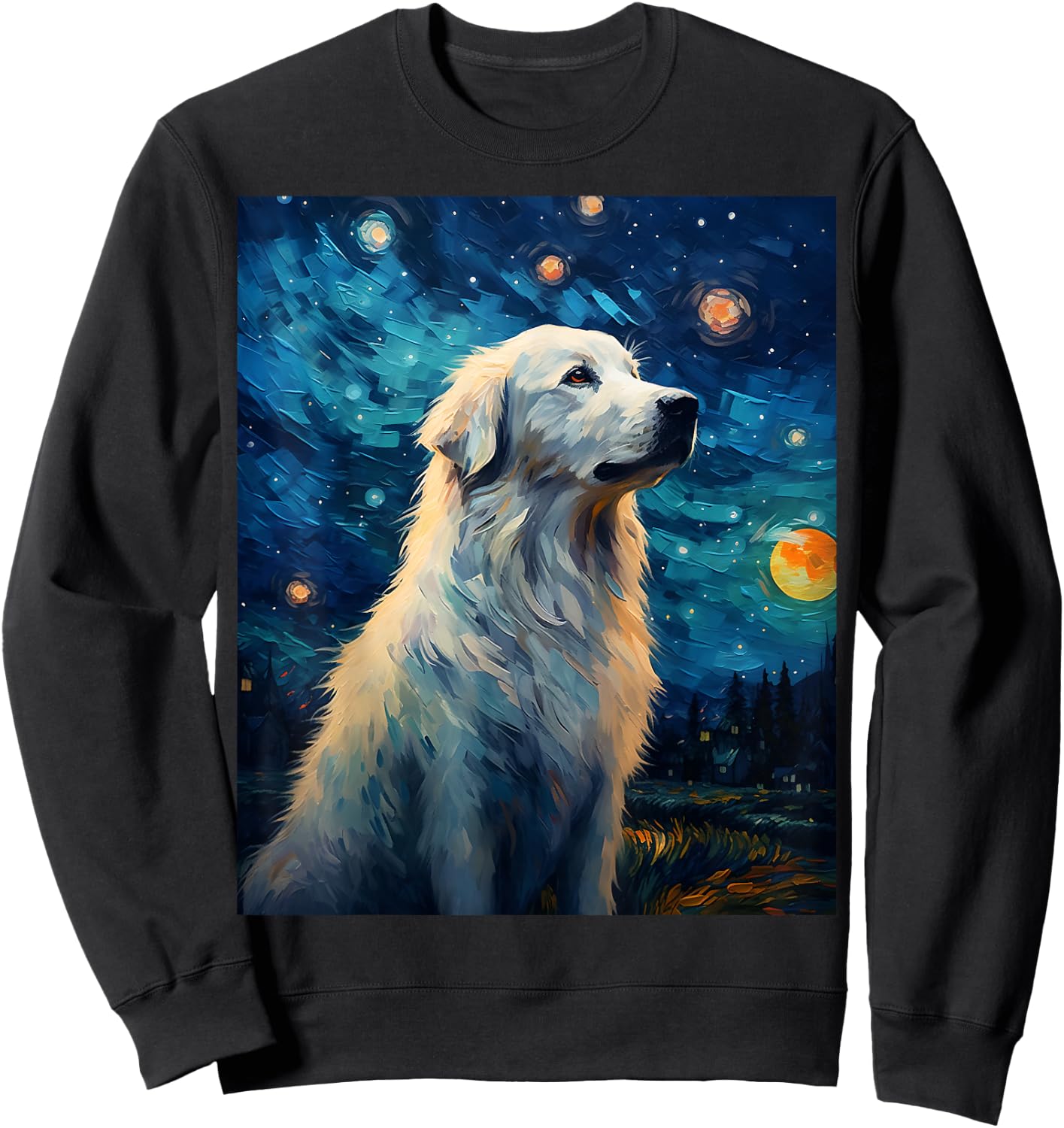 Surreal Starry Night Great Pyrenees Dog Sweatshirt - Sweatshirt | Black