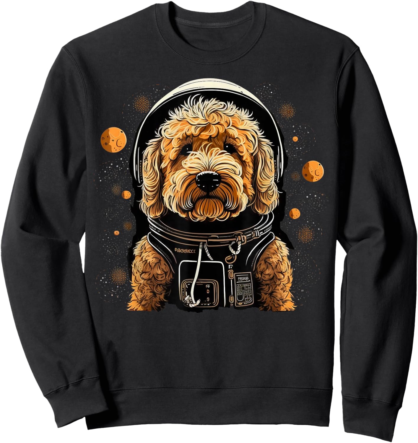 Outer Space Golden Doodle on Galaxy Astronaut Goldendoodle Sweatshirt - Sweatshirt | Black