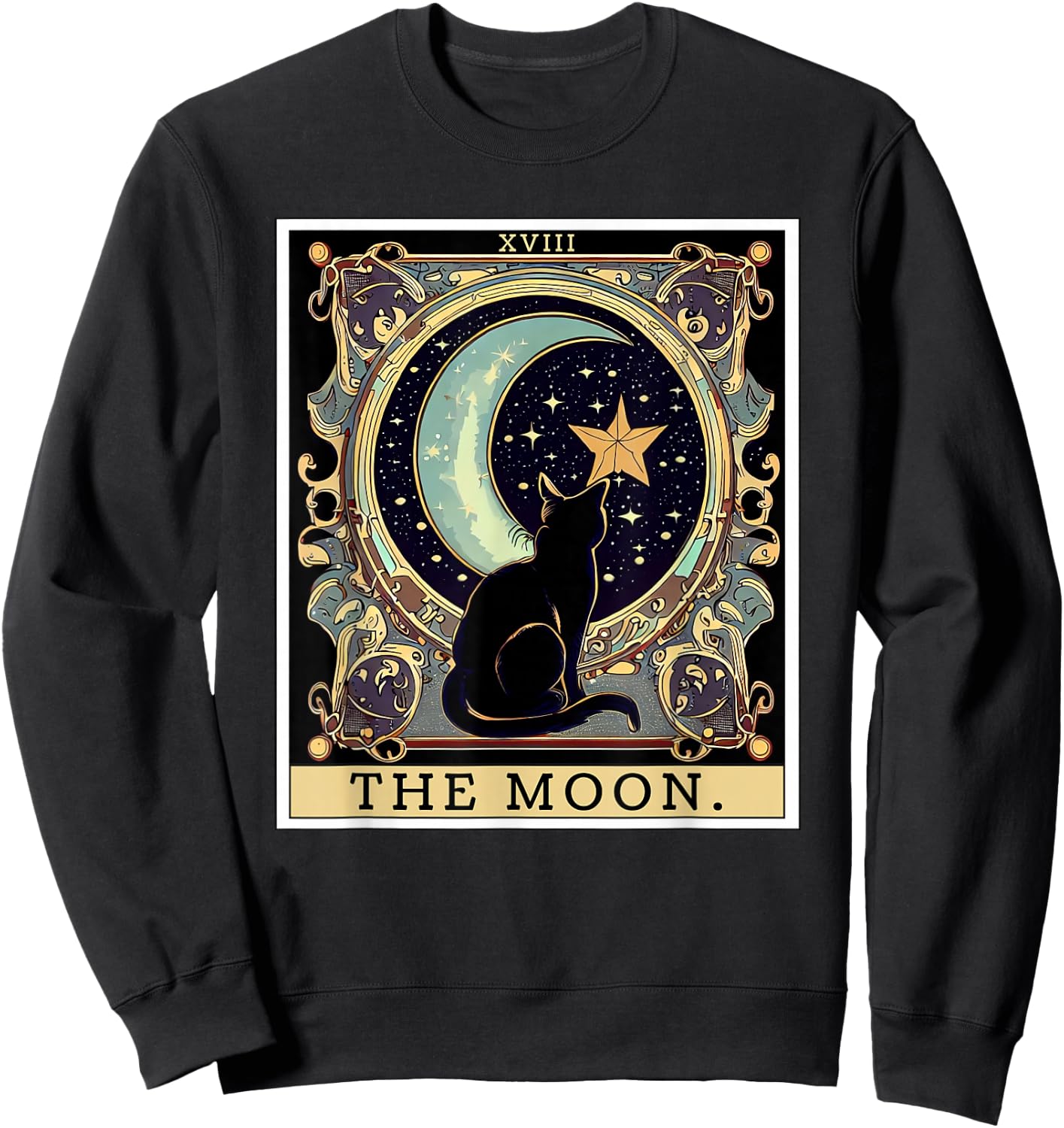 The Cresent Moon Tarot Card Vintage Black Cat Women's Men's Sweatshirt - Sweatshirt | Black