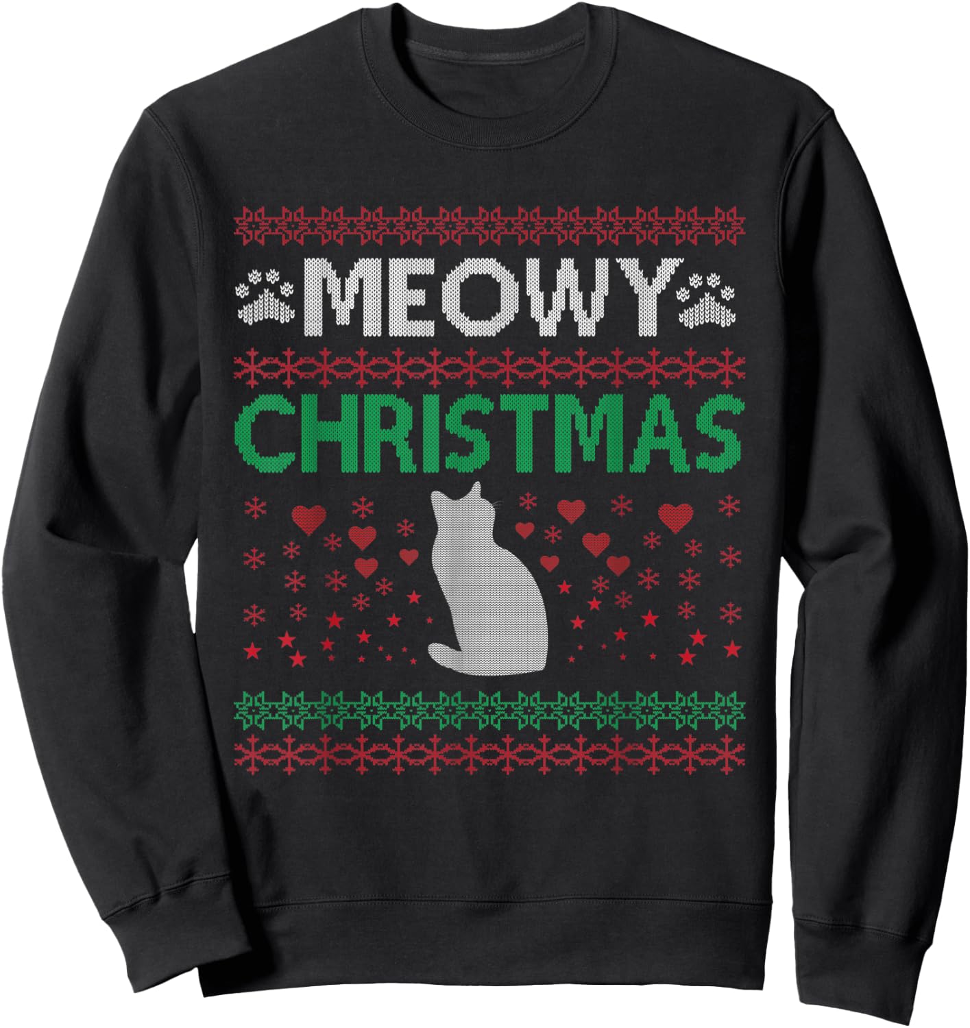 Meowy Cat Christmas Ugly Sweater Men Women Kids Sweatshirt - Sweatshirt | Black