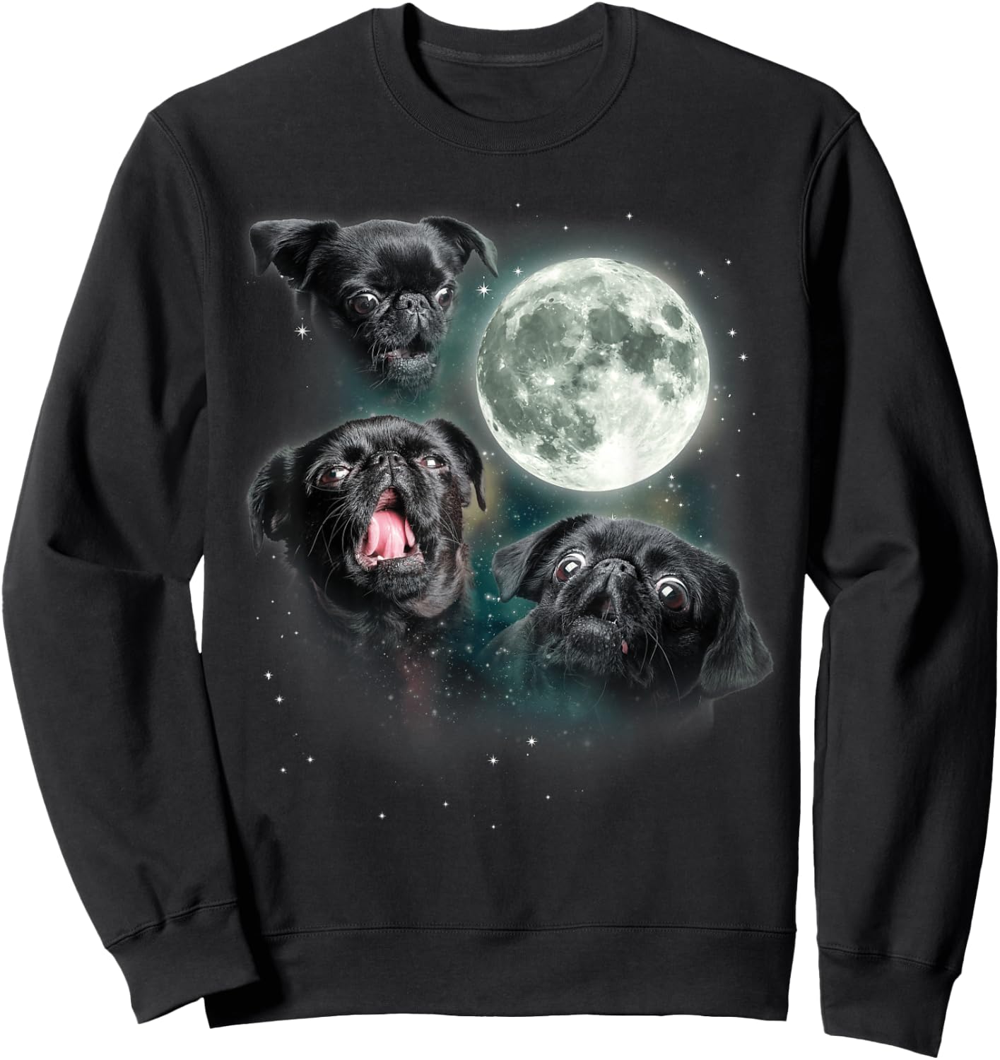 Brussels Griffon Moon | Three Howling Brabancon Funny 3 Dog Sweatshirt - Sweatshirt | Black