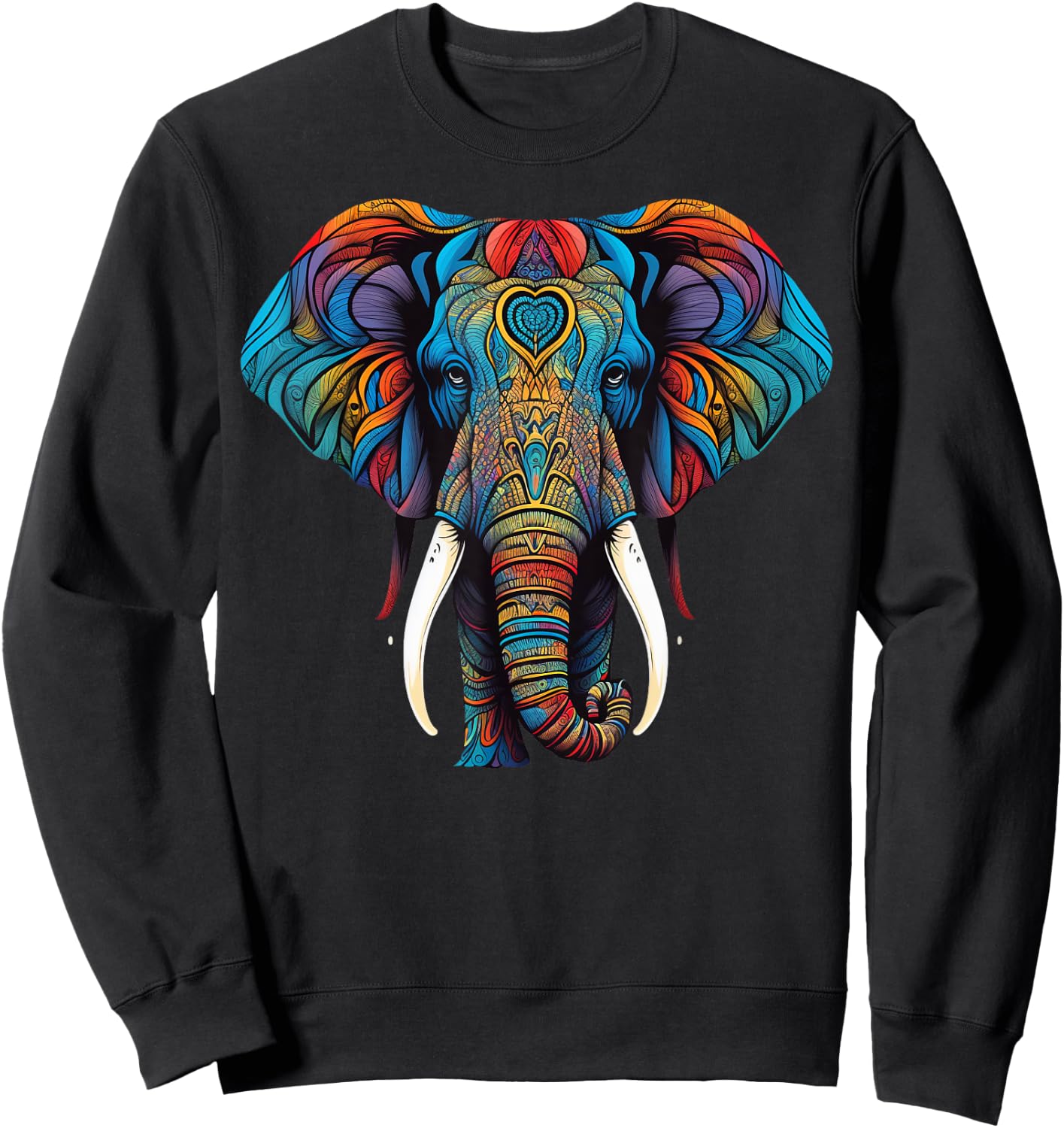 Geometry Elephant Mandala Art Sweatshirt - Sweatshirt | Black