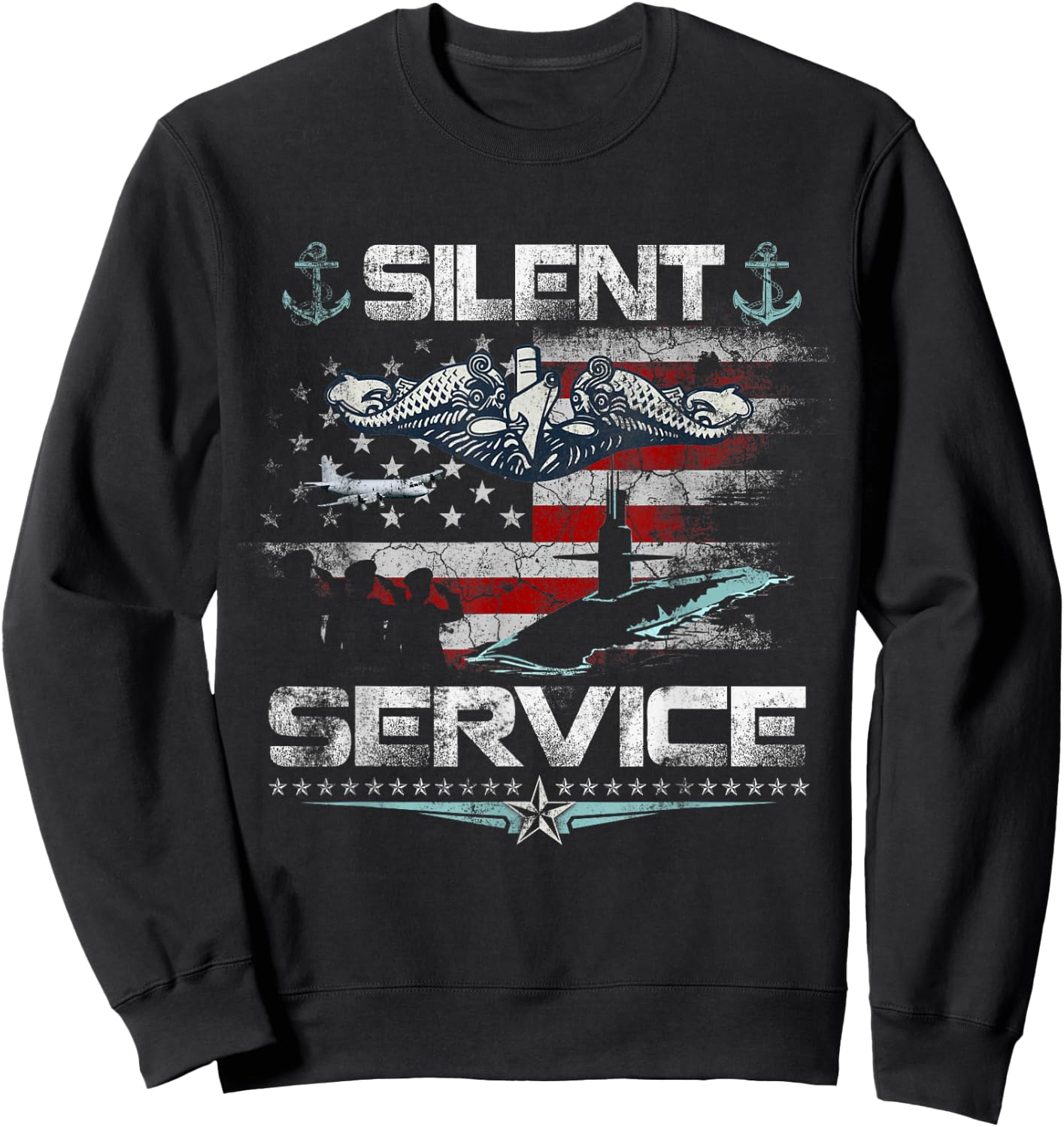 U.S Submarines Silent Service Flag Patriotic Veterans Day Sweatshirt - Sweatshirt | Black
