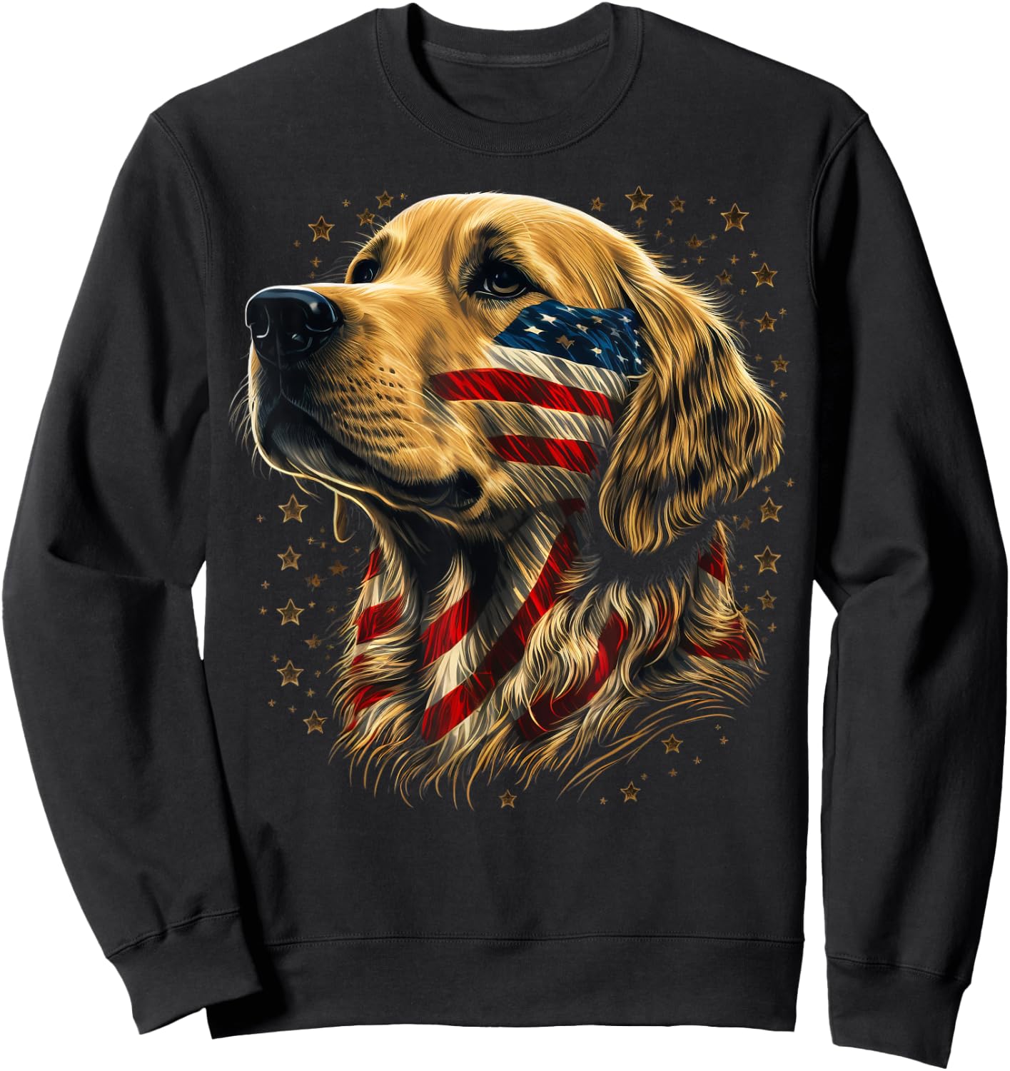 USA 4th Of July Goldie Patriotic American Golden Retriever Sweatshirt - Sweatshirt | Black