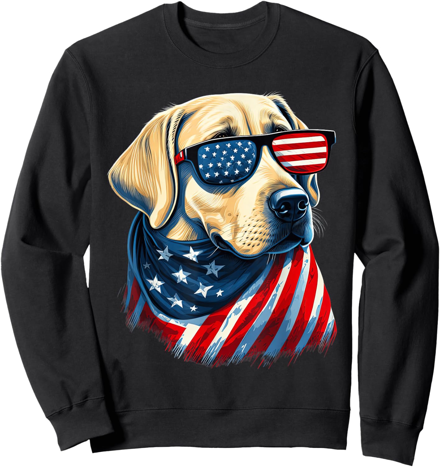 Yellow Labrador With American Flag Patriotic USA Women Kids Men Sweatshirt - Sweatshirt | Black